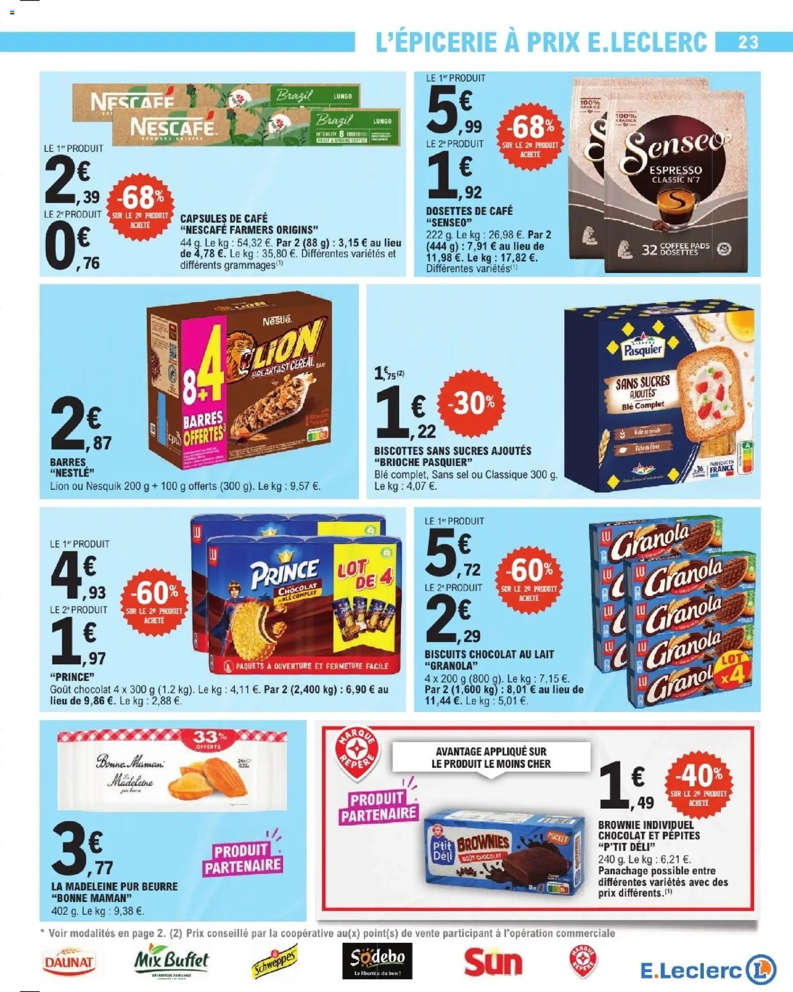 {H1} | Page: 23 | Produits: Sel, Buffet, Chocolat, Granola