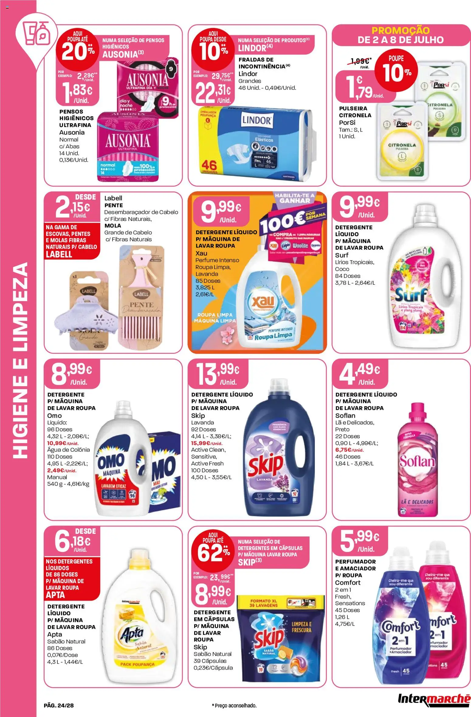Intermarché Folheto Contact │ válido de 02/07/2026 | Página: 24 | Produtos: Pulseira, Máquina de lavar, Pente, Sabão