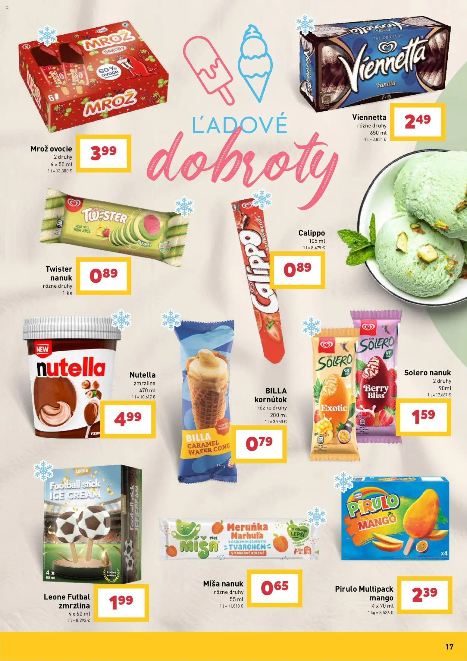 Nové Billa akcie – leták je platný od 17.06.2026 | Strana: 17 | Produkty: Nanuk, Jahody, Mango, Nutella