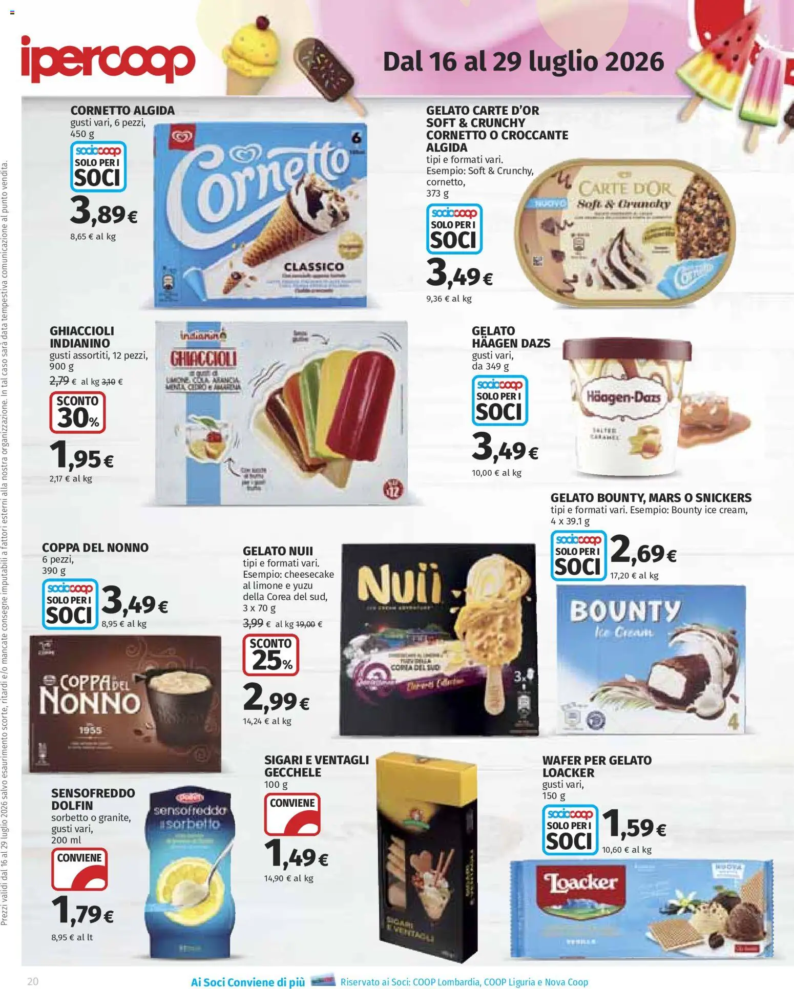 Volantino Ipercoop del 16/07/2026 | Pagina: 20 | Prodotti: Cornetto, Gelato, Sorbetto, Limone