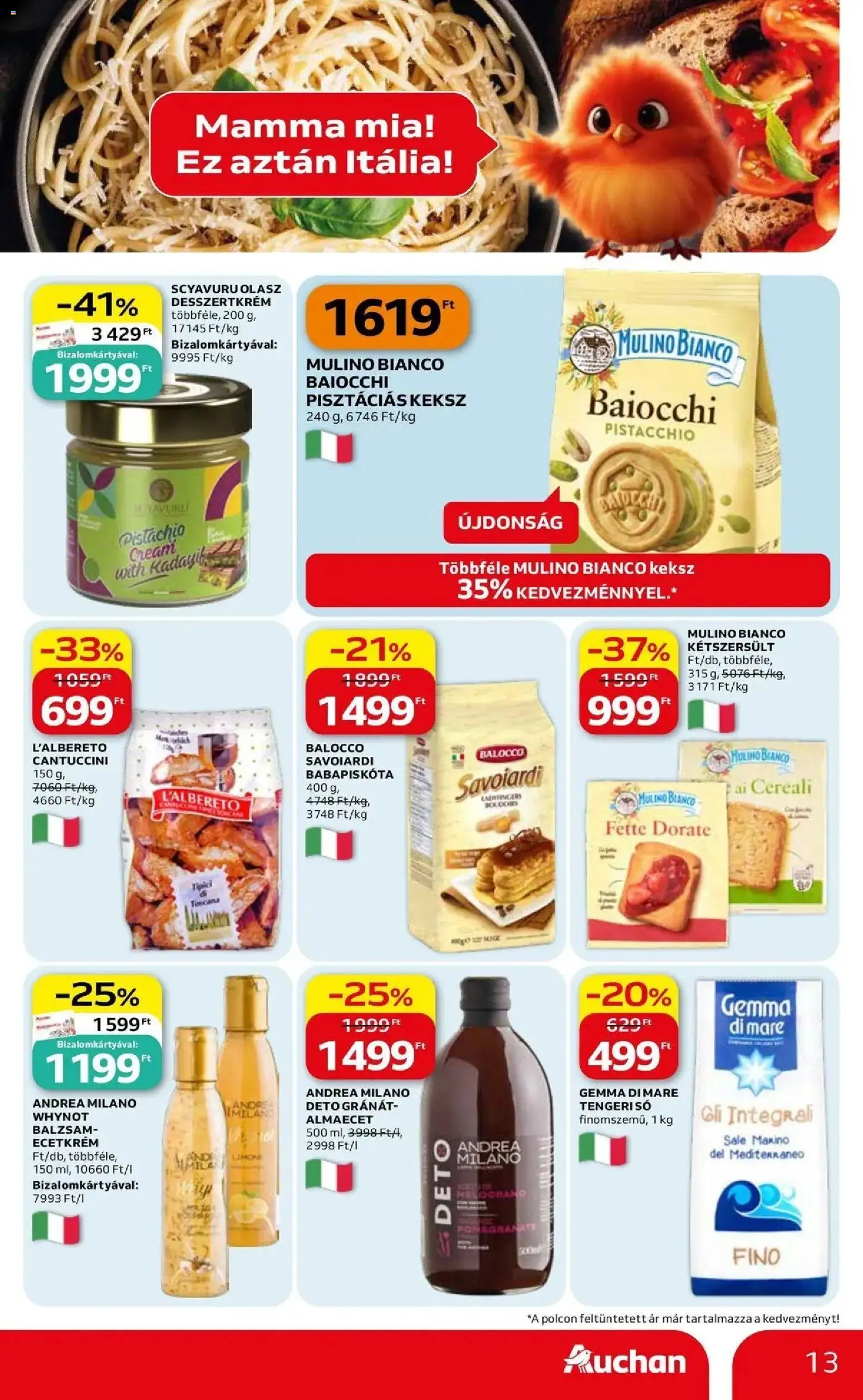 Auchan akciós ujság - amely érvényes a következő dátumtól: 07.05.2026 | Oldal: 13 | Termékek: Babapiskóta, Almaecet, Kétszersült, Cantuccini