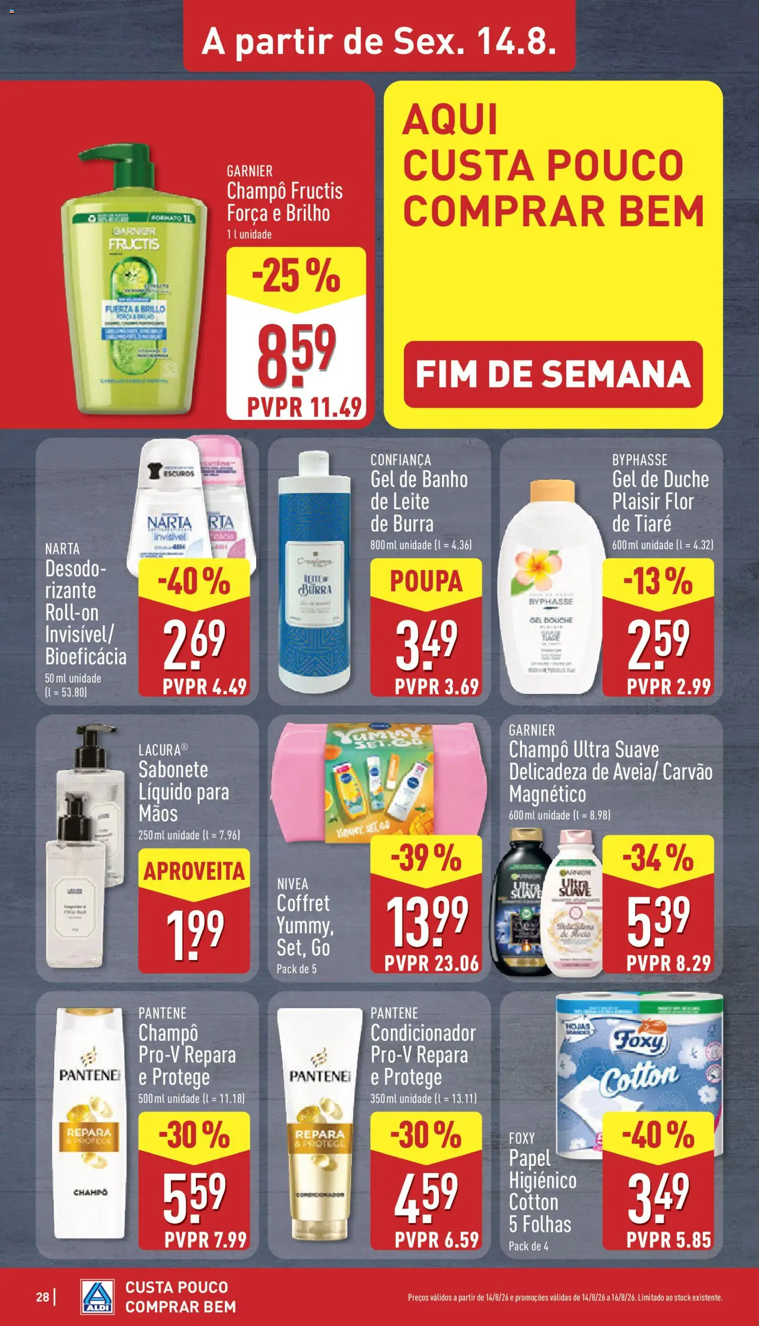 Aldi folheto │ válido de 10/08/2026 | Página: 28 | Produtos: Condicionador, Sabonete líquido, Gel de banho, Leite
