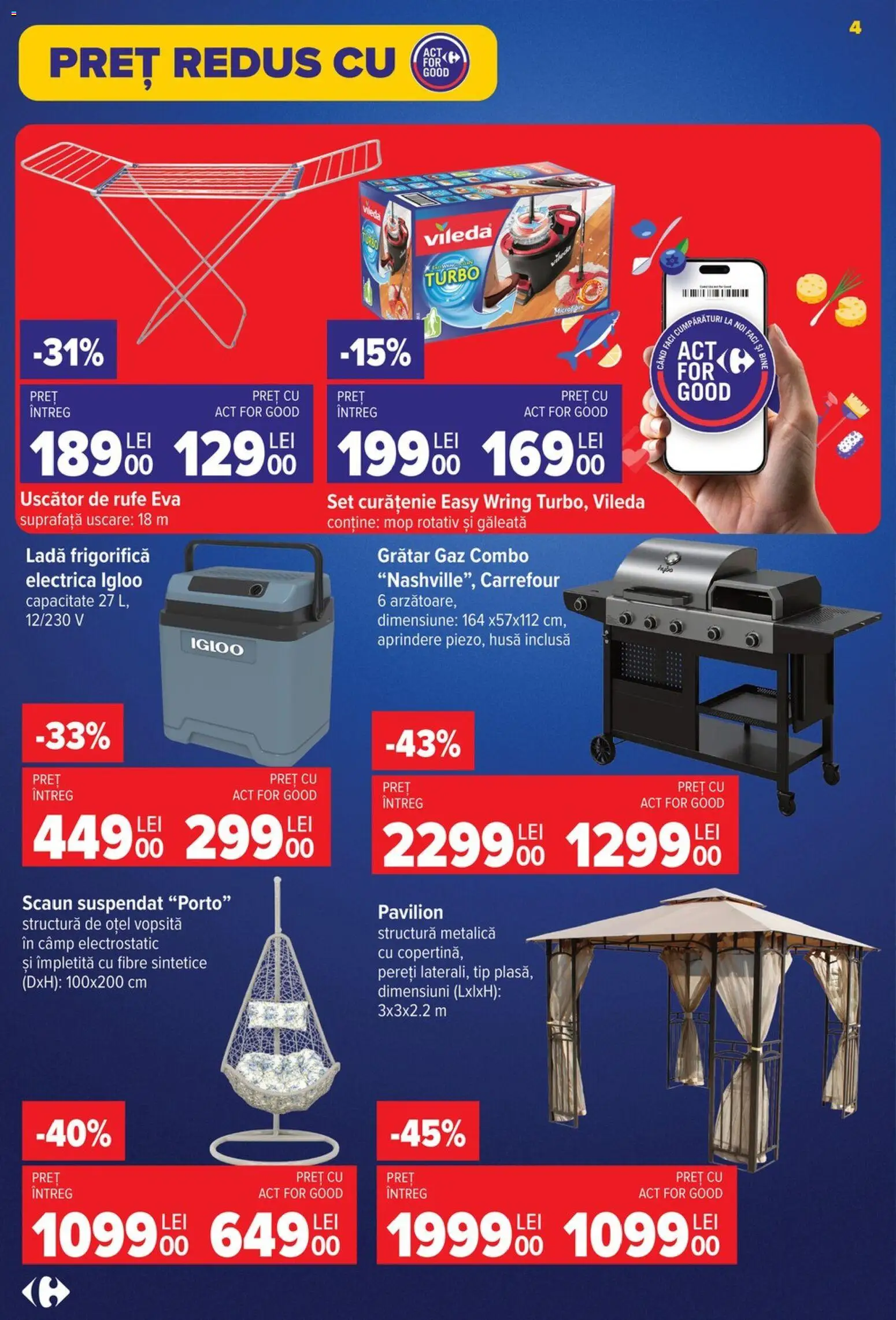 Noul catalog Carrefour – valabil de la 17.06.2026 | Pagină: 4 | Produse: Mop, Grătar, Pavilion, Ladă frigorifică