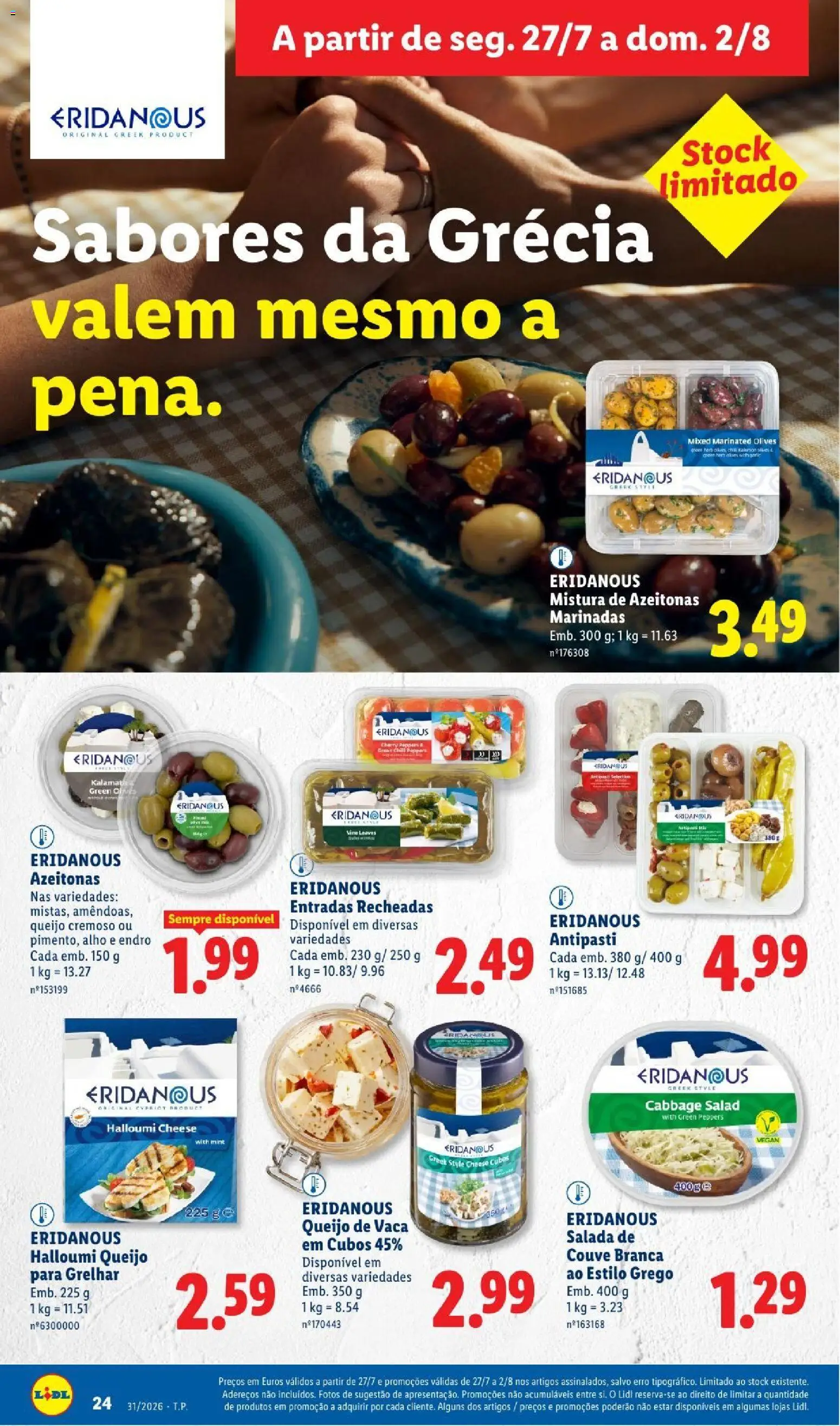 Lidl folheto │ válido de 27/07/2026 | Página: 24 | Produtos: Azeitonas, Queijo, Salada, Couve