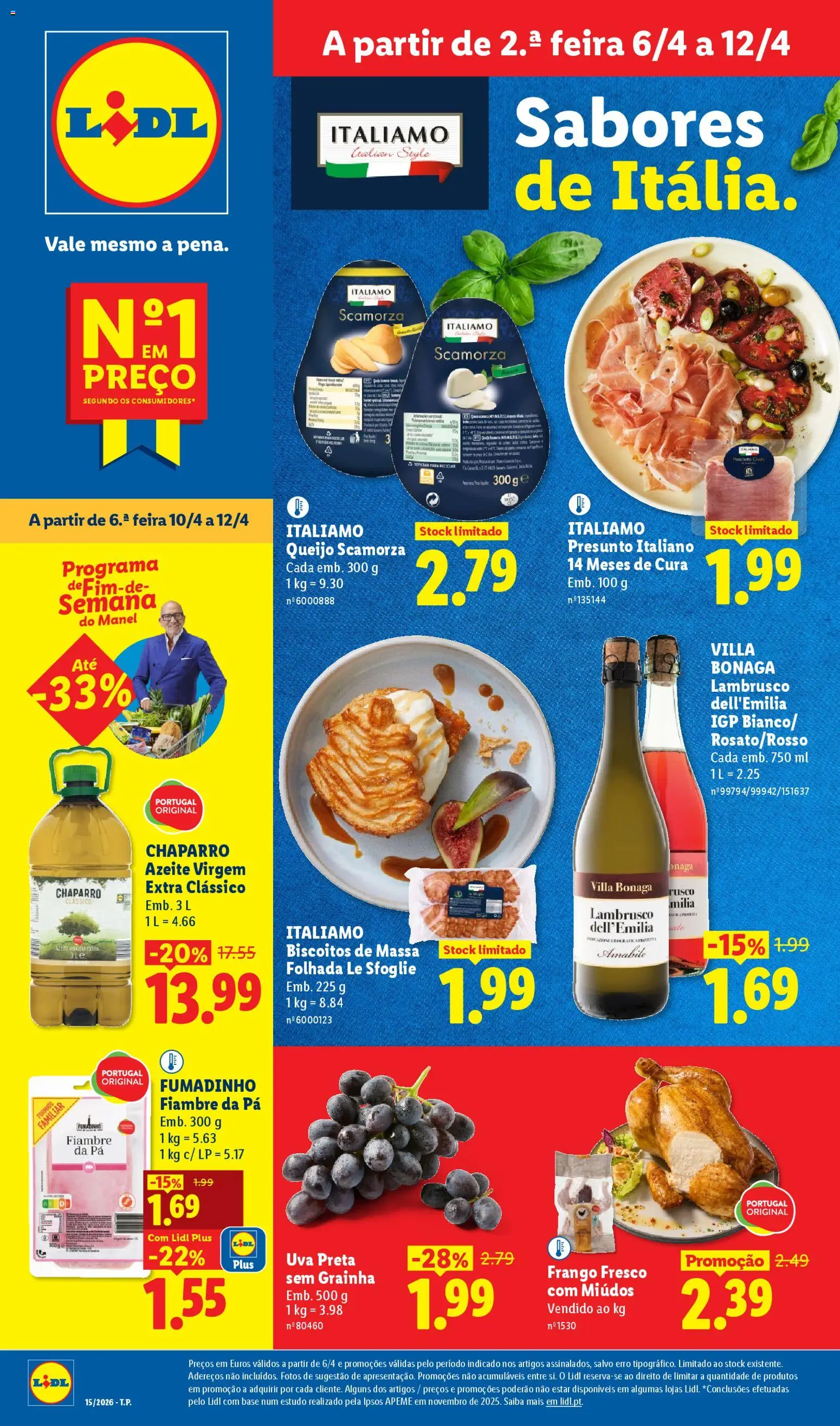 Lidl folheto │ válido de 06.04.2026 | Página: 1 | Produtos: Frango, Queijo, Massa, Biscoitos