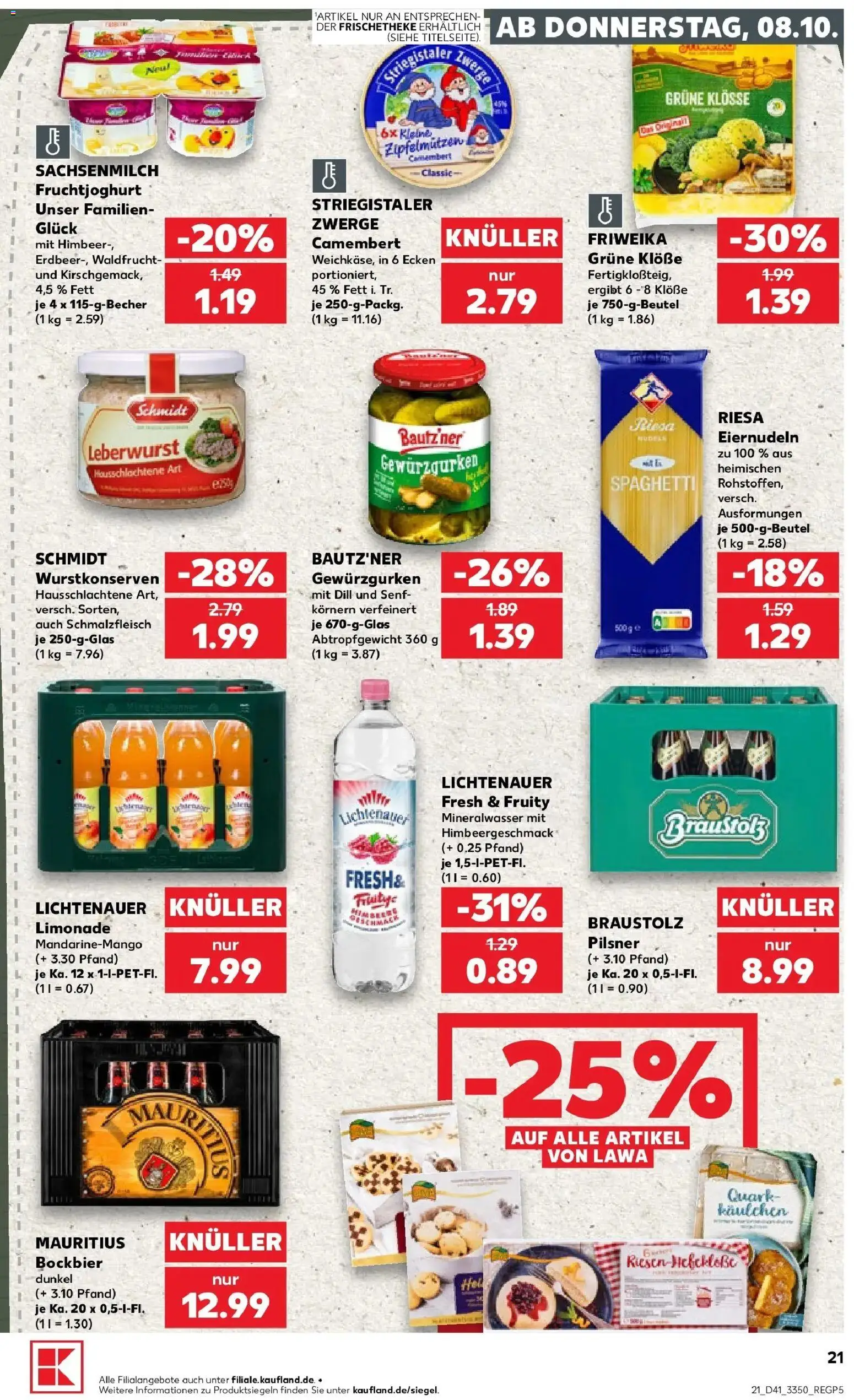 Prospekt Kaufland ab 08.10.2026 » Angebote Online zum Blättern | Seite: 21 | Produkte: Spaghetti, Limonade, Mineralwasser, Camembert