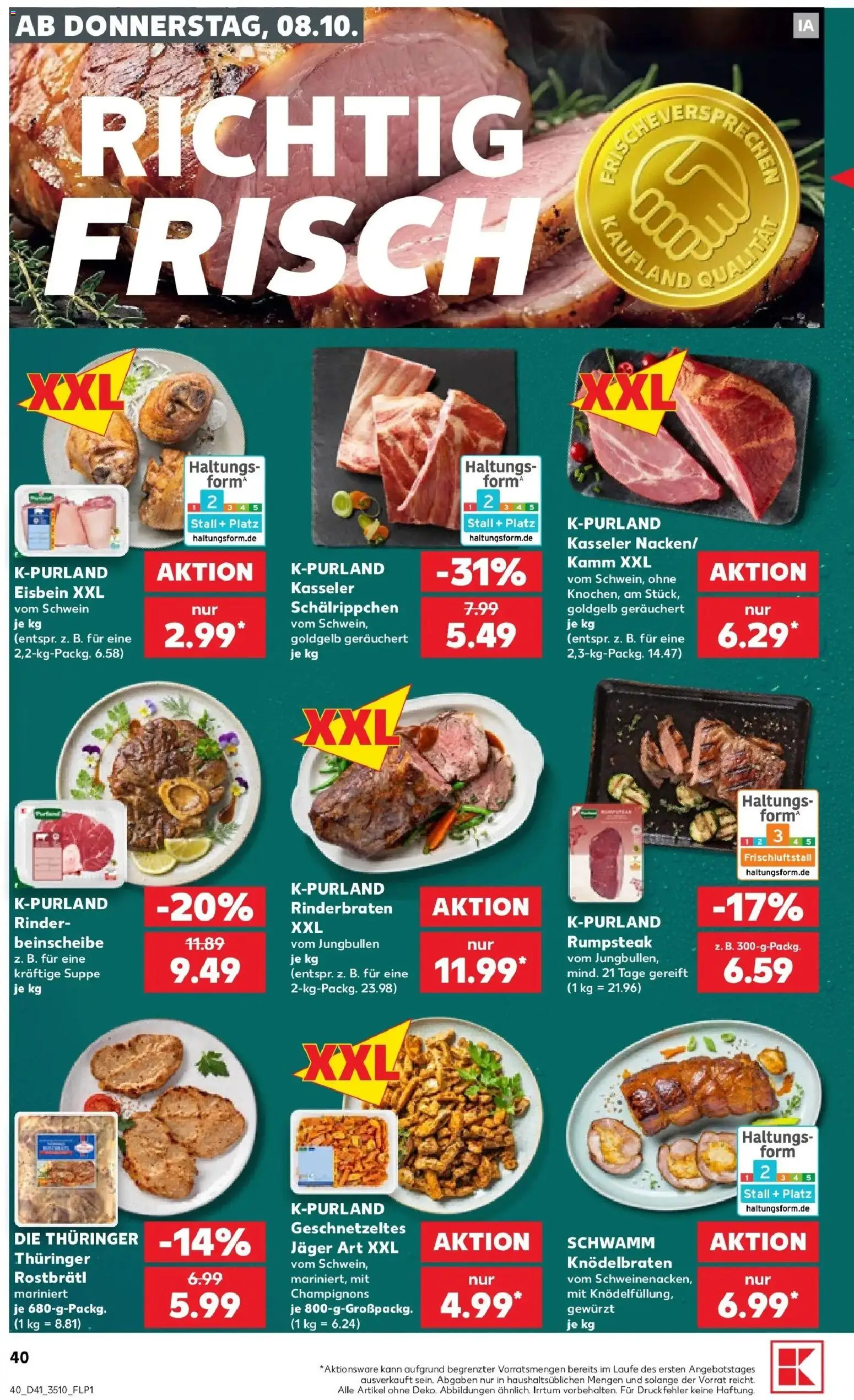 Prospekt Kaufland ab 08.10.2026 » Angebote Online zum Blättern | Seite: 40 | Produkte: Rinderbraten, Rumpsteak, Champignons