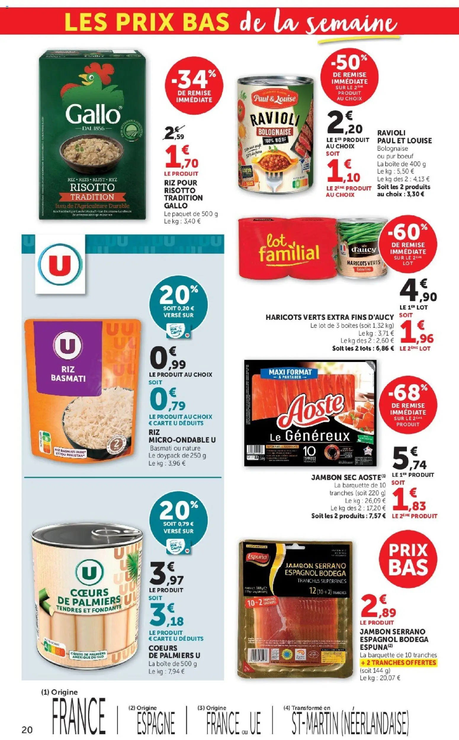 {H1} | Page: 20 | Produits: Haricots verts, Jambon serrano, Ravioli, Riz