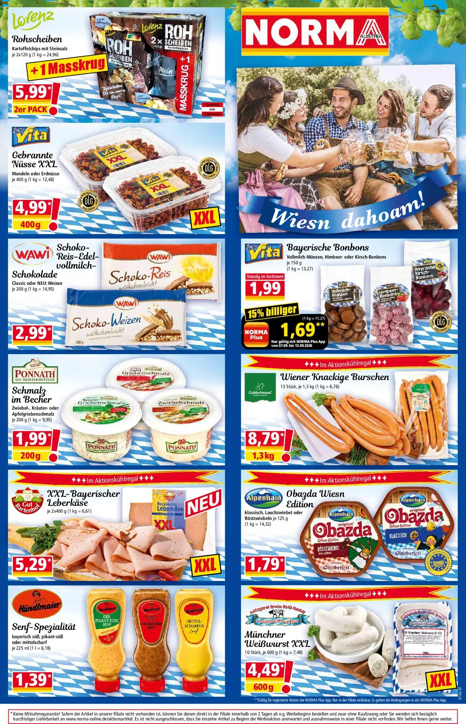 Norma Flugblatt gültig ab 07.09.2026 | Seite: 15 | Produkte: Erdnüsse, Vollmilch, Kartoffelchips, Äpfel