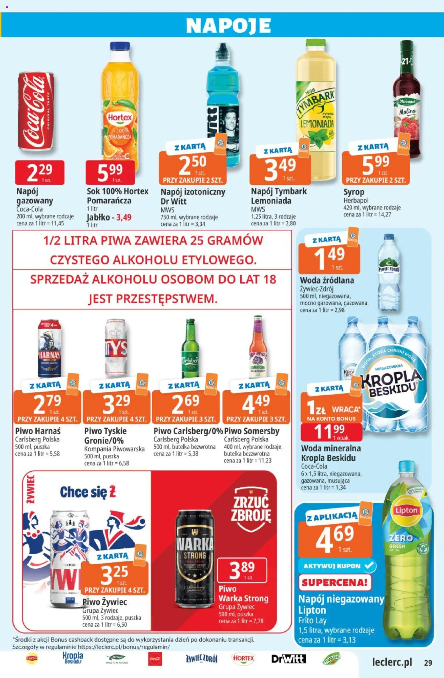 E.Leclerc gazetka od 30.06.2026 | Strona: 29 | Produkty: Piwo tyskie, Piwo Somersby, Napoje, Sok