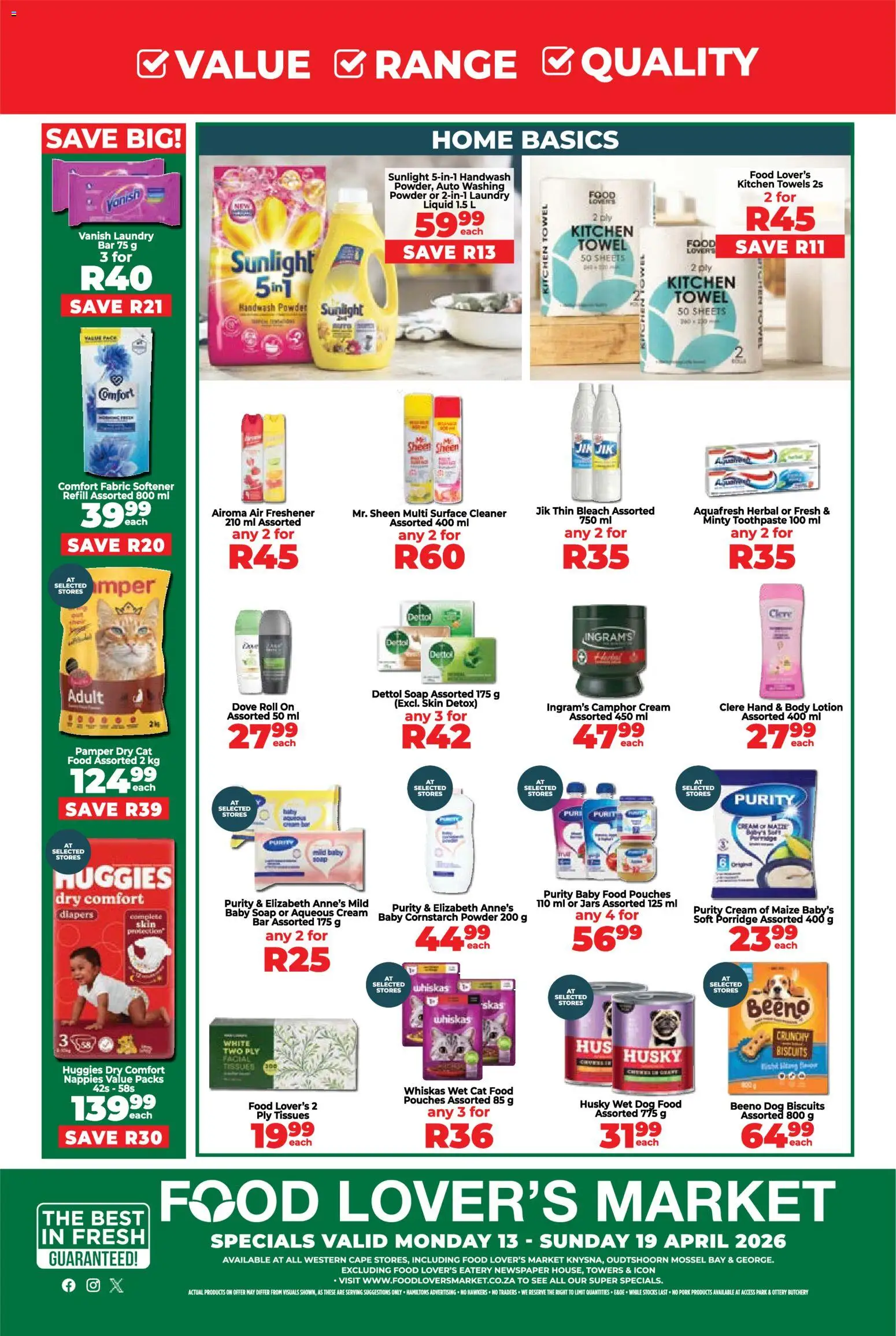 New Food Lover's Market catalogue – valid from 13.04.2026 | Page: 6 | Products: Towel, Bleach, Peach, Lotion