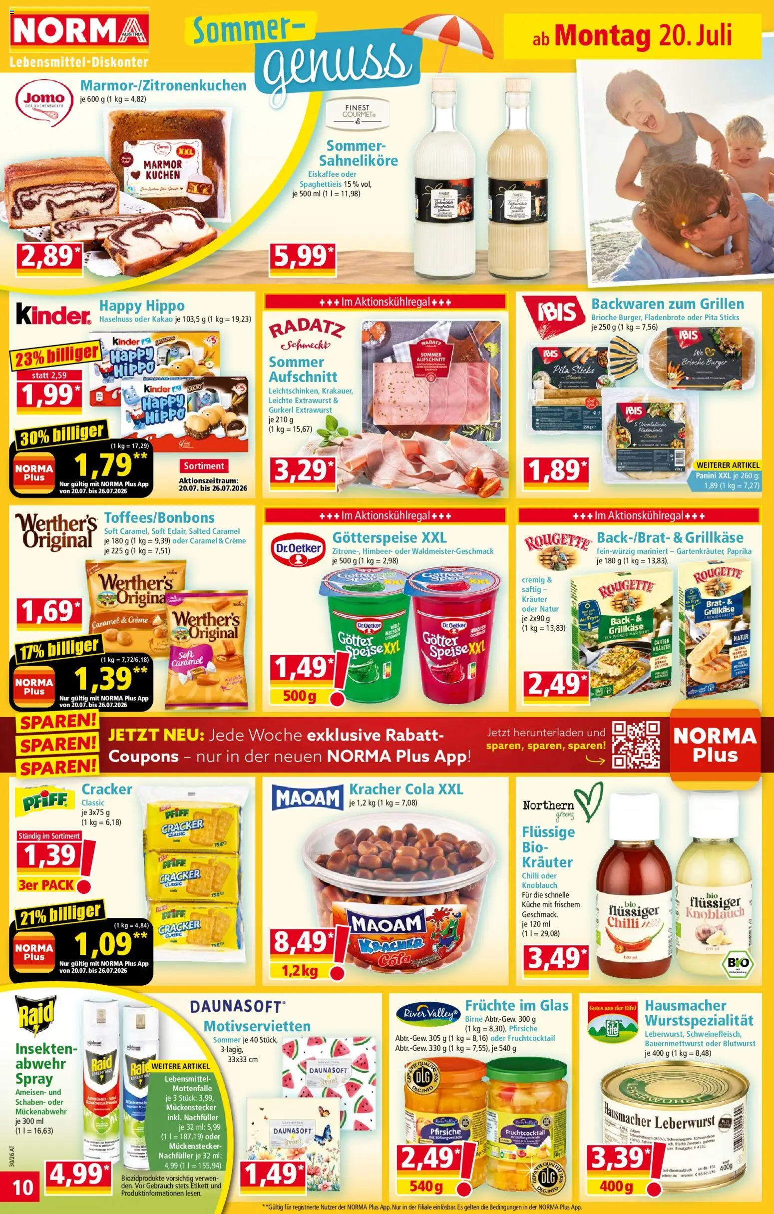 Norma Flugblatt gültig ab 20.07.2026 | Seite: 10 | Produkte: Burger, Creme, Brioche, Schweinefleisch