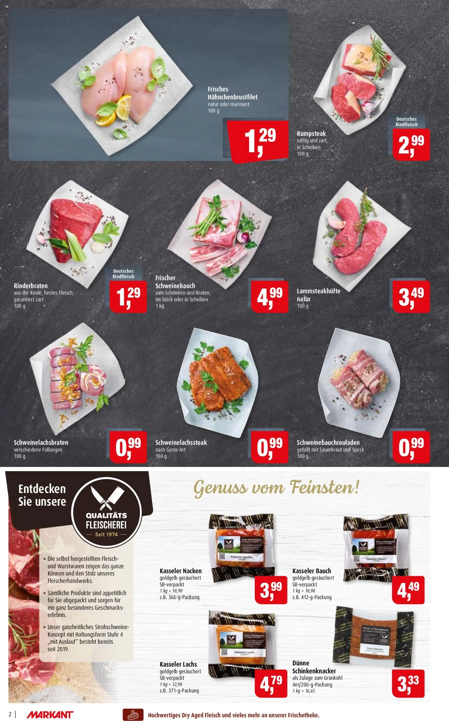 Markant Prospekt – gültig ab 19.10.2026 | Seite: 2 | Produkte: Rinderbraten, Rumpsteak, Schweinebauch, Kasseler nacken