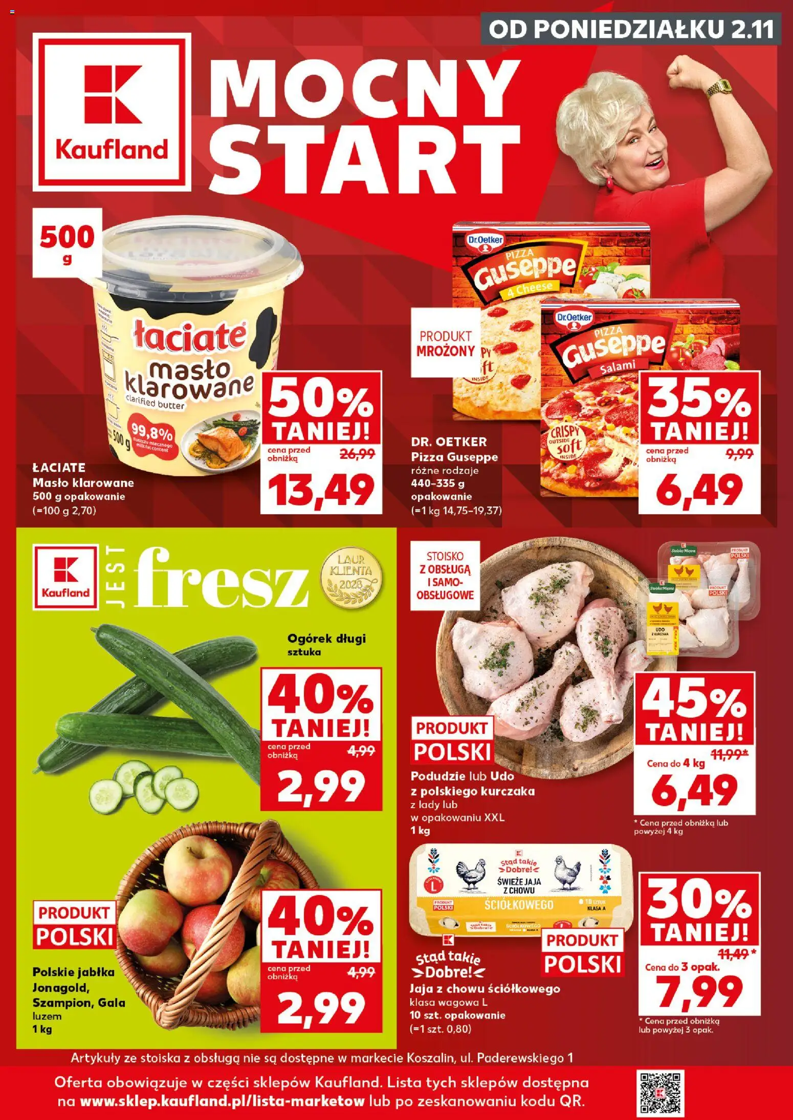 Kaufland Polsko leták - Mocny start od 02.11.2026 | Strana: 1 | Produkty: Máslo, Pizza, Jablka