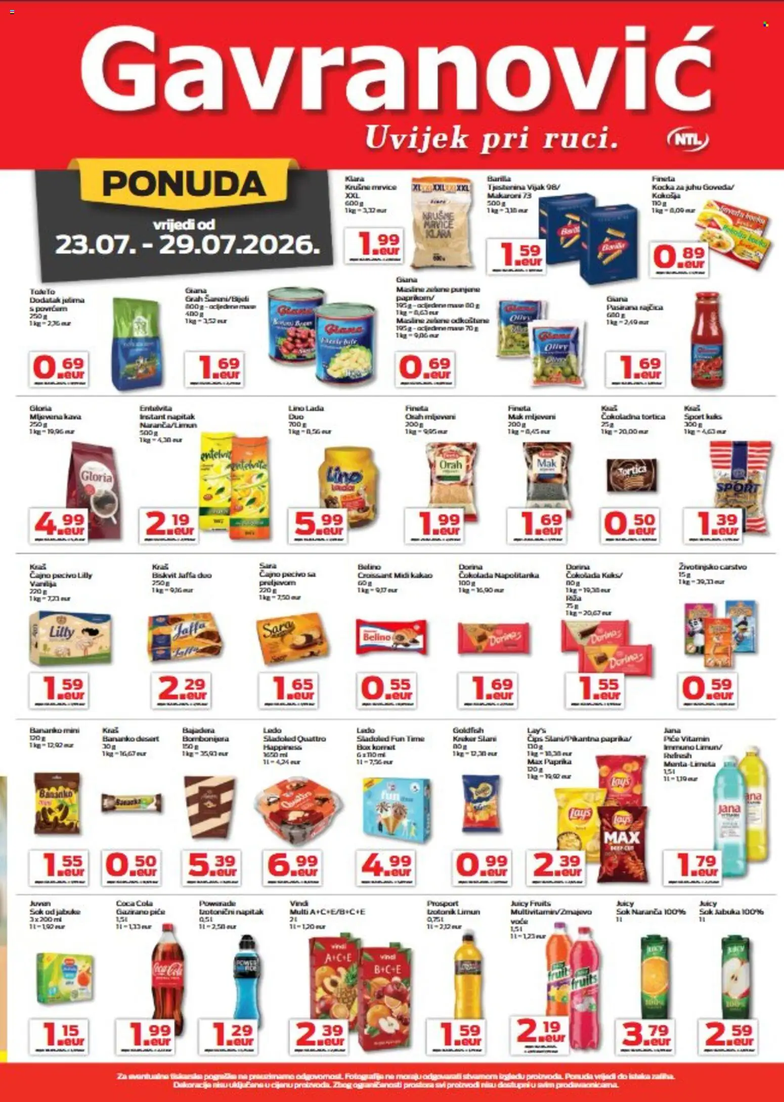 Gavranović katalog | vrijedi od 23.07.2026 | Stranica: 5 | Proizvodi: Kava, Sok, Barilla, Jabuka