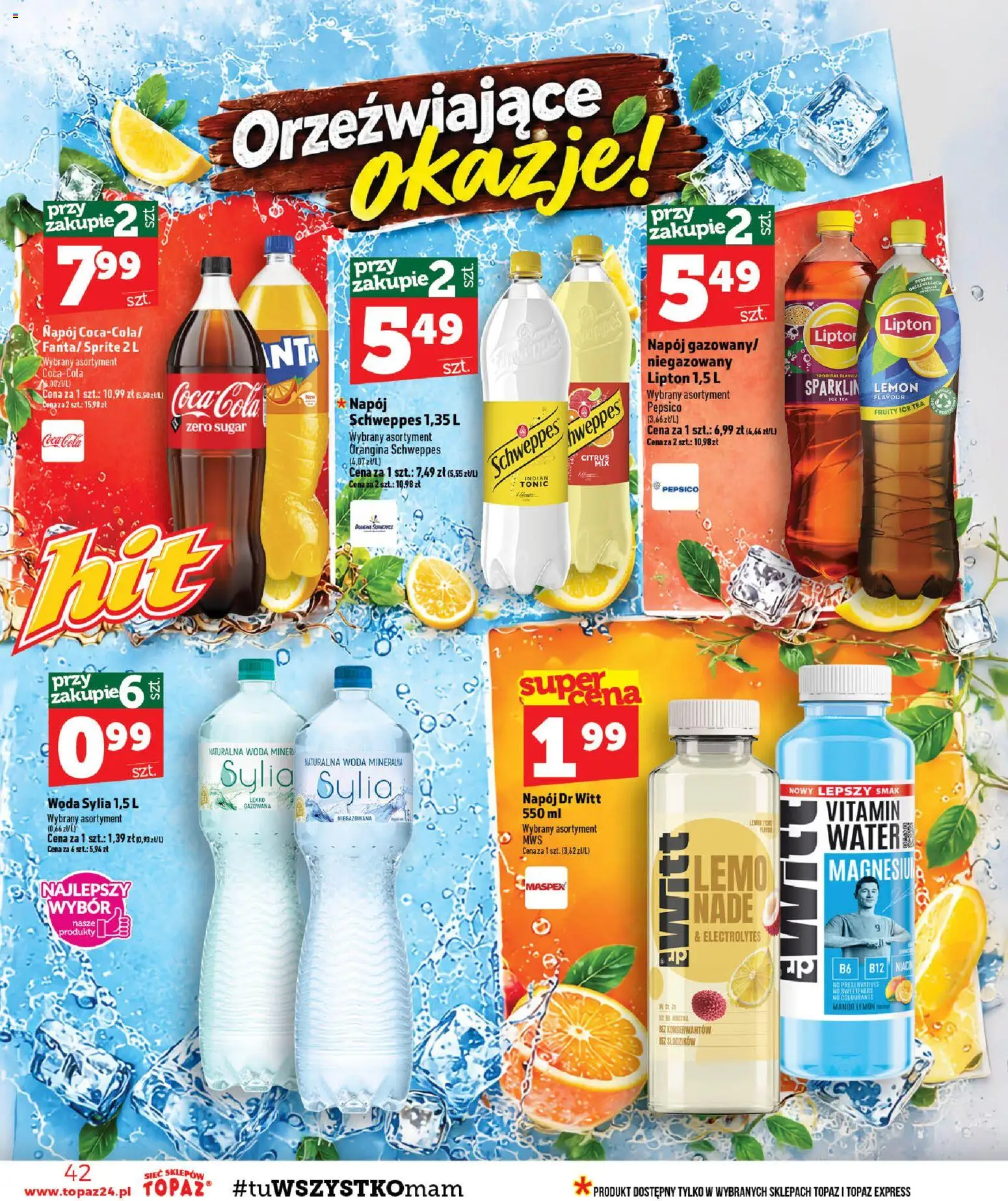 Topaz gazetka - MAZ od 15.10.2026 | Strona: 42 | Produkty: Mango, Sprite, Coca cola, Woda
