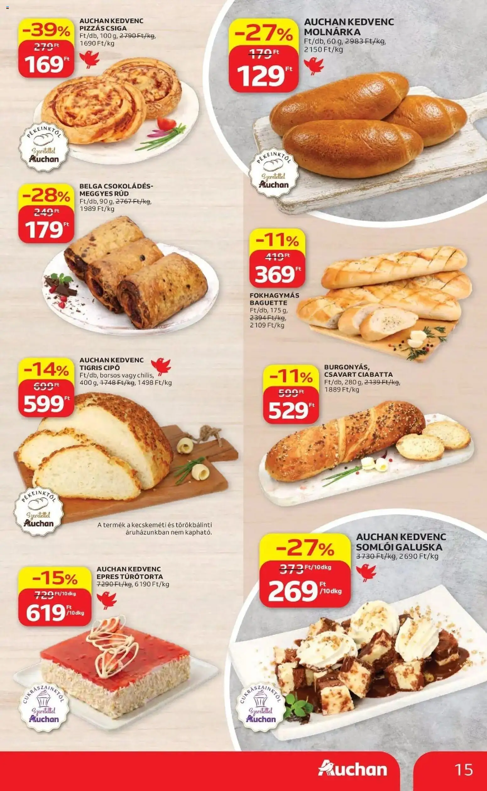 Auchan akciós ujság - amely érvényes a következő dátumtól: 14.05.2026 | Oldal: 15 | Termékek: Somlói galuska, Ciabatta