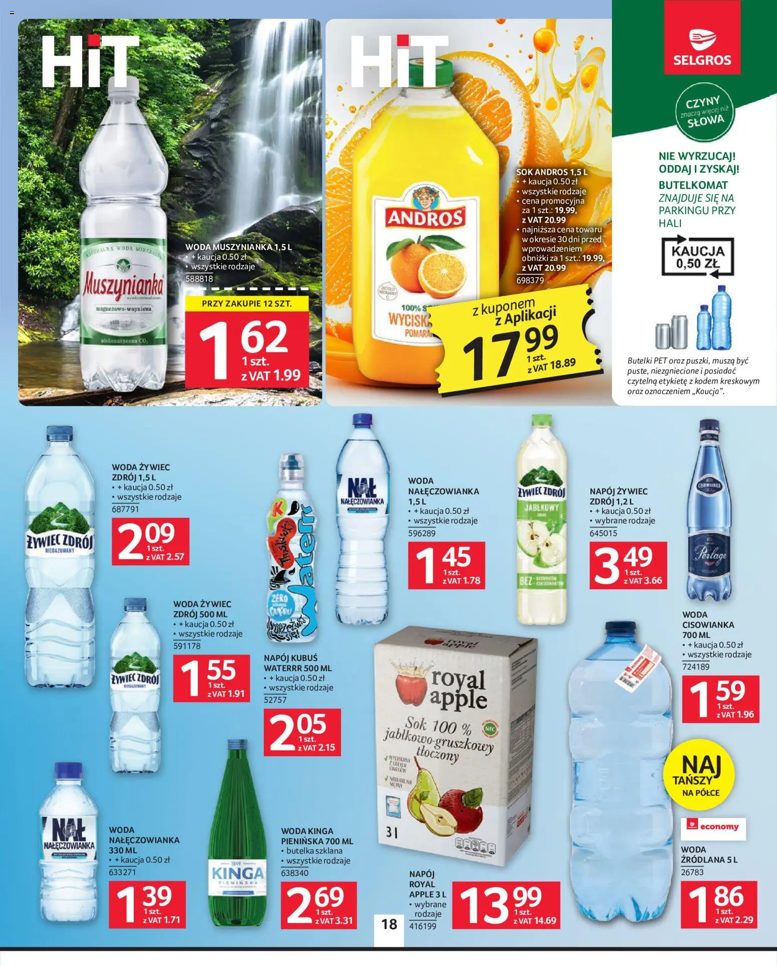 Selgros cash&carry gazetka od 16.07.2026 | Strona: 18 | Produkty: Woda żywiec, Muszynianka, Sok, Woda