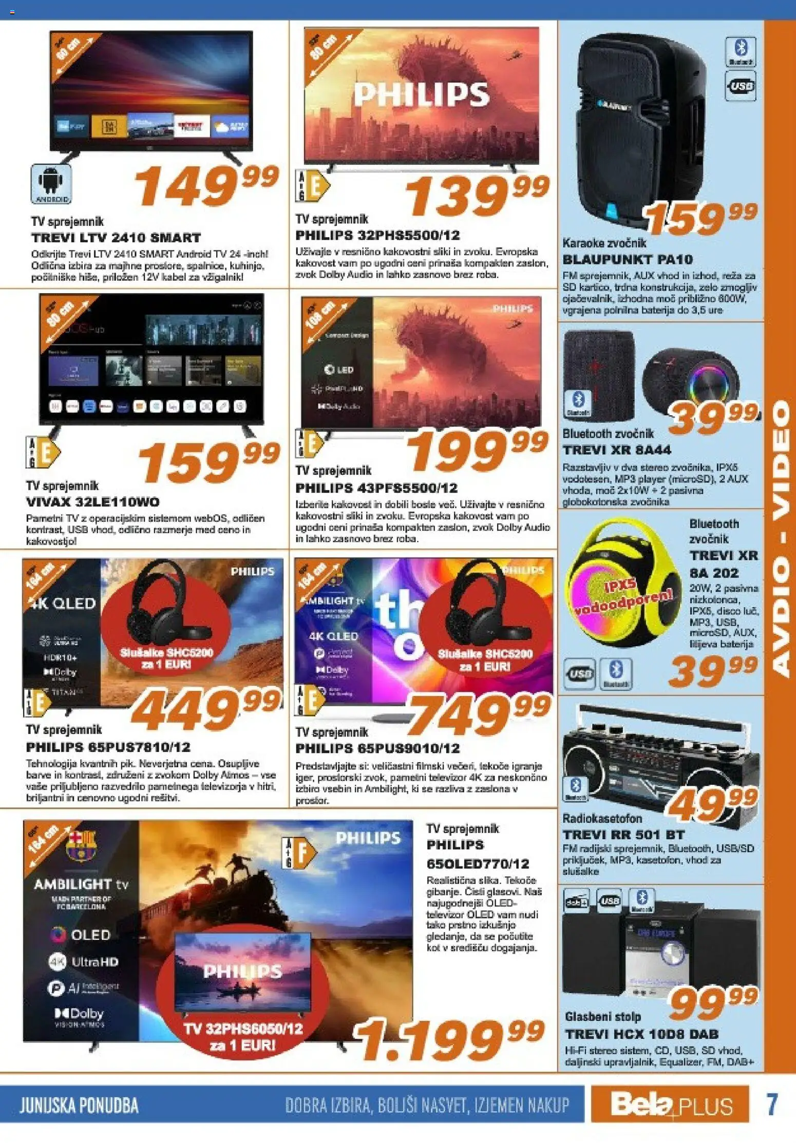 Novi Bela plus katalog ponudbe – veljaven od 15.06.2026 | Stran: 7 | Izdelki: Televizor, Mp3, Kabel, Zvocnik