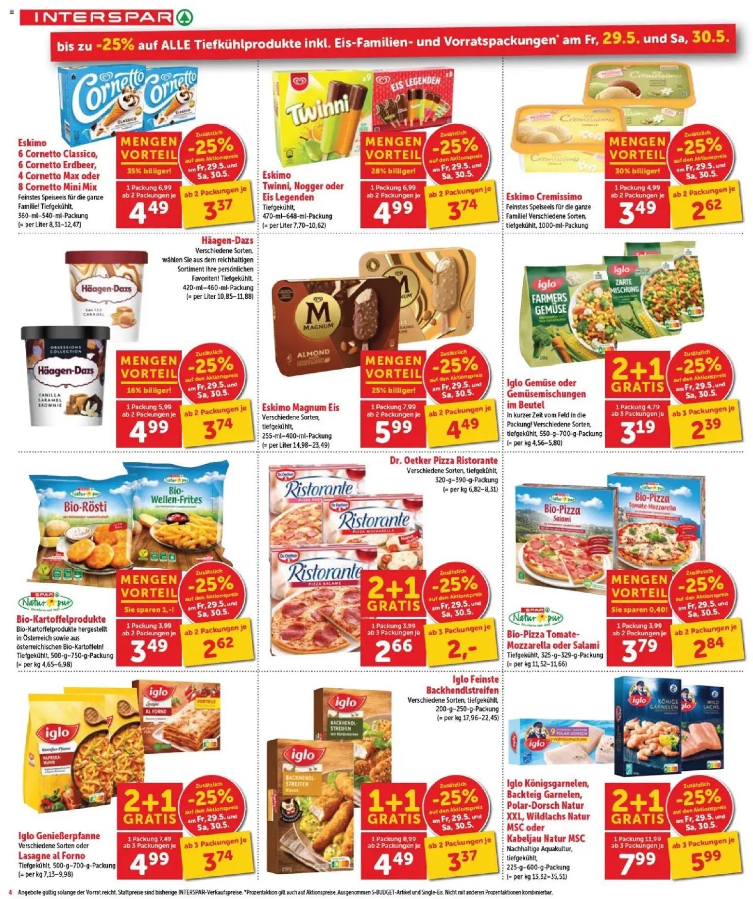 Interspar Flugblatt - Burgenland Sued gültig ab 29.05.2026 | Seite: 4 | Produkte: Eis, Gemüse, Salami, Pizza
