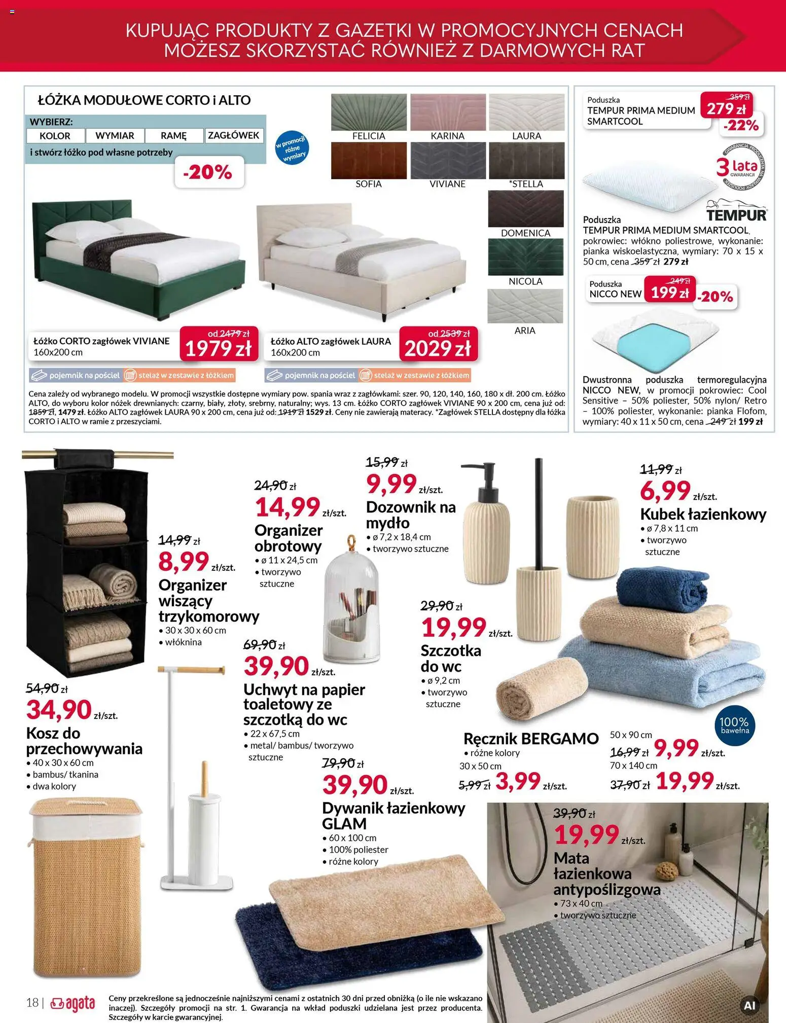 Salony Agata gazetka od 10.08.2026 | Strona: 18 | Produkty: Dywanik łazienkowy, Łóżko, Szczotka, Mata łazienkowa