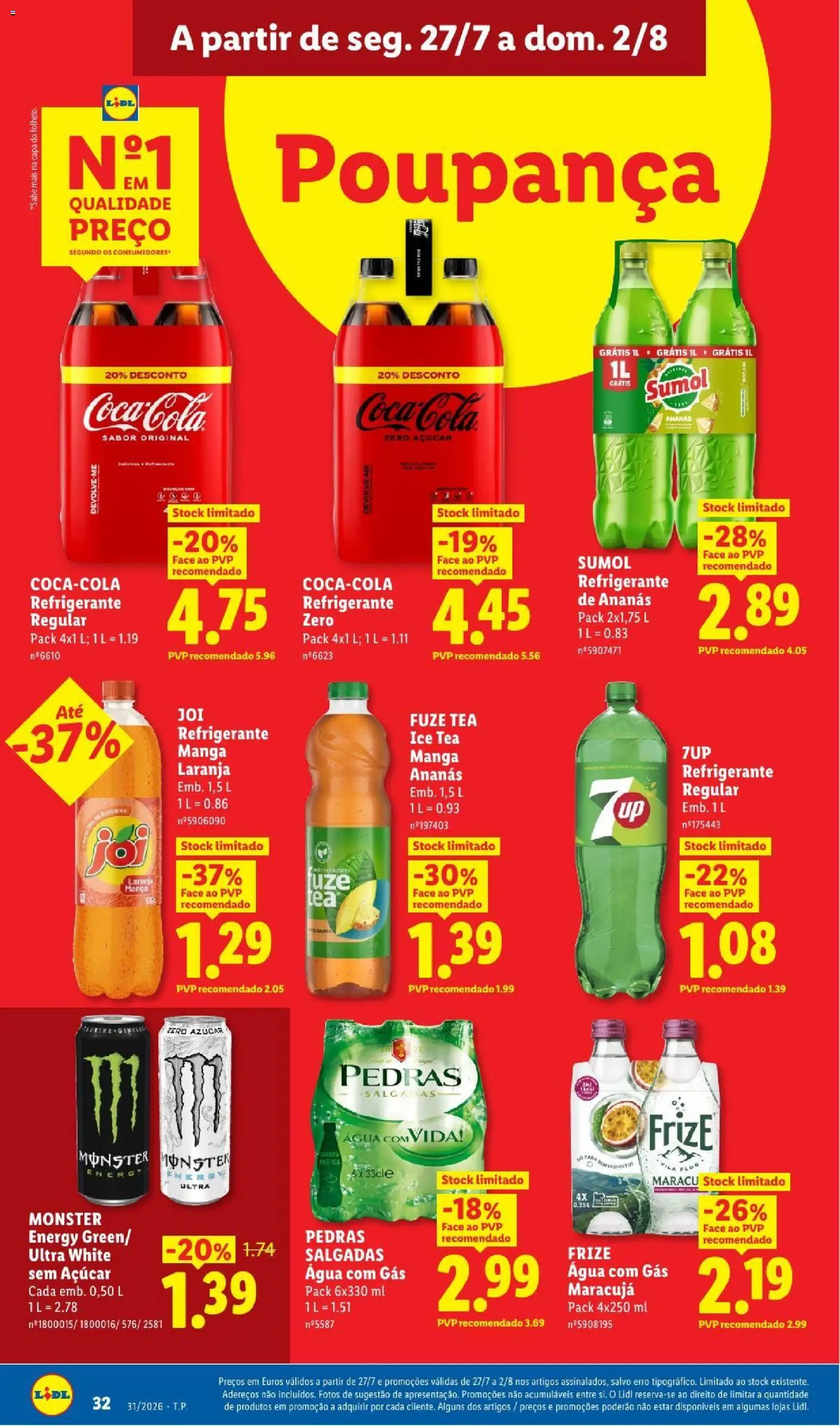 Lidl folheto │ válido de 27/07/2026 | Página: 32 | Produtos: Refrigerante, Coca-cola, Água com gás, Soda