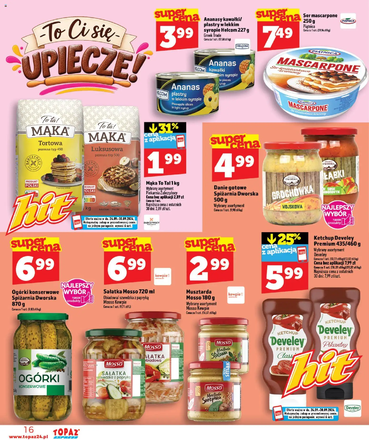 Topaz gazetka - Express od 24.09.2026 | Strona: 16 | Produkty: Musztarda, Mascarpone, Ogórki, Mąka