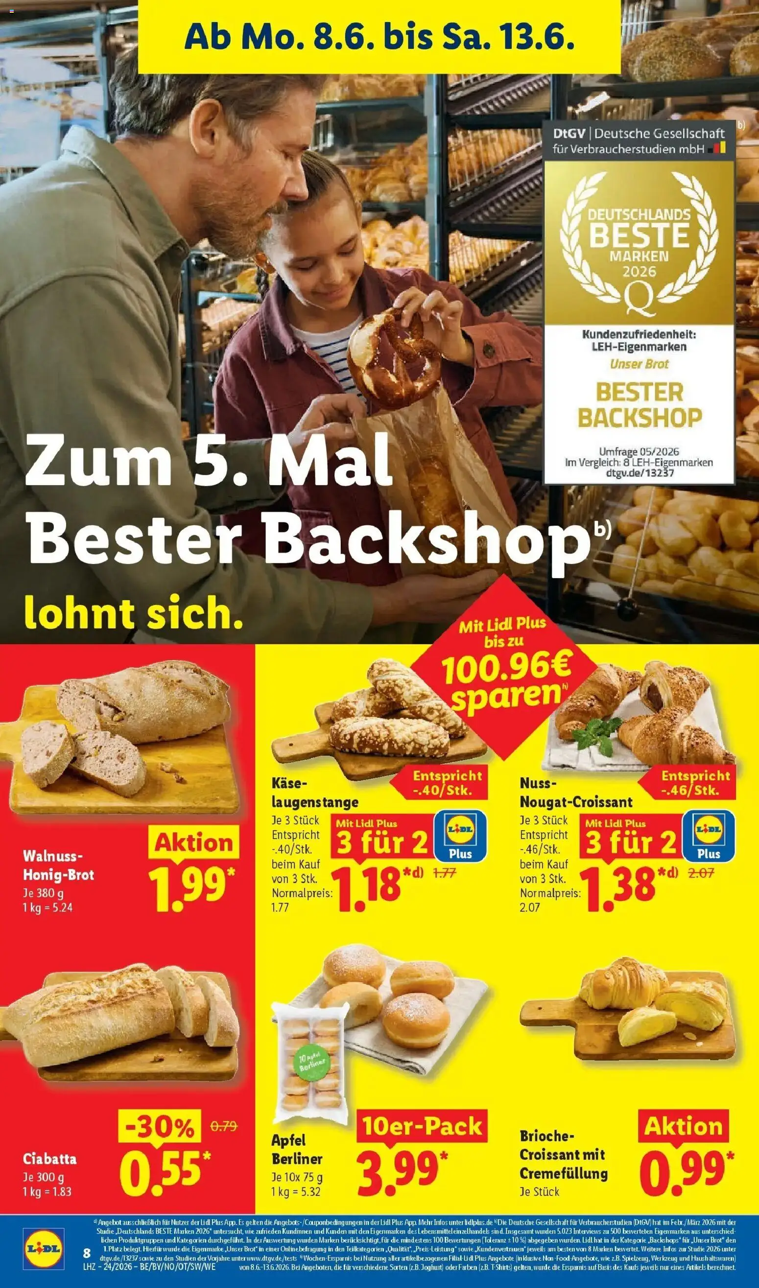 Lidl Prospekt Senftenberg – gültig ab 08.06.2026 | Seite: 16 | Produkte: Käse, Joghurt, Croissant, Brot