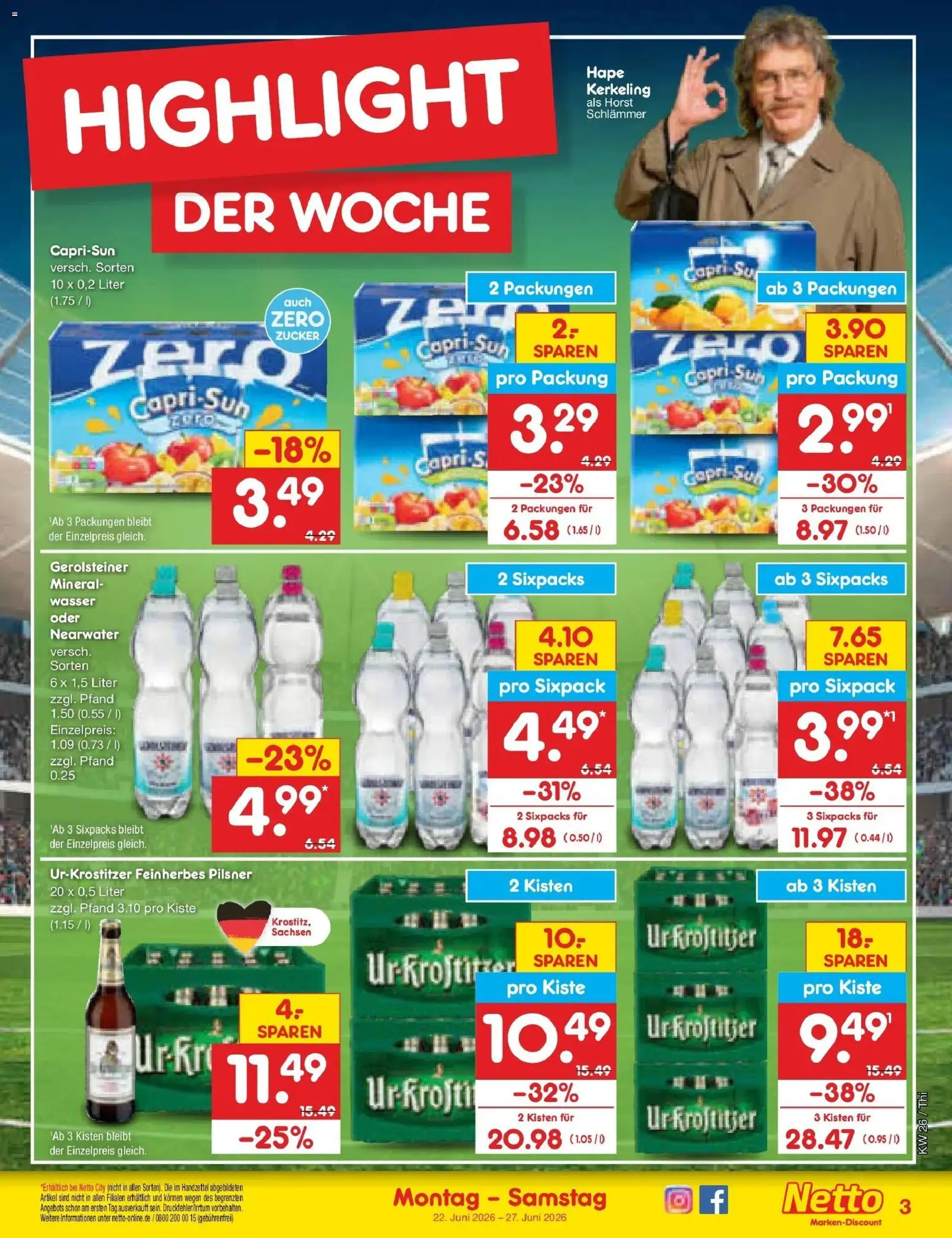 Netto Marken-Discount Prospekt Thiendorf – gültig ab 22.06.2026 | Seite: 3 | Produkte: Capri sun, Wasser, Zucker, Gerolsteiner