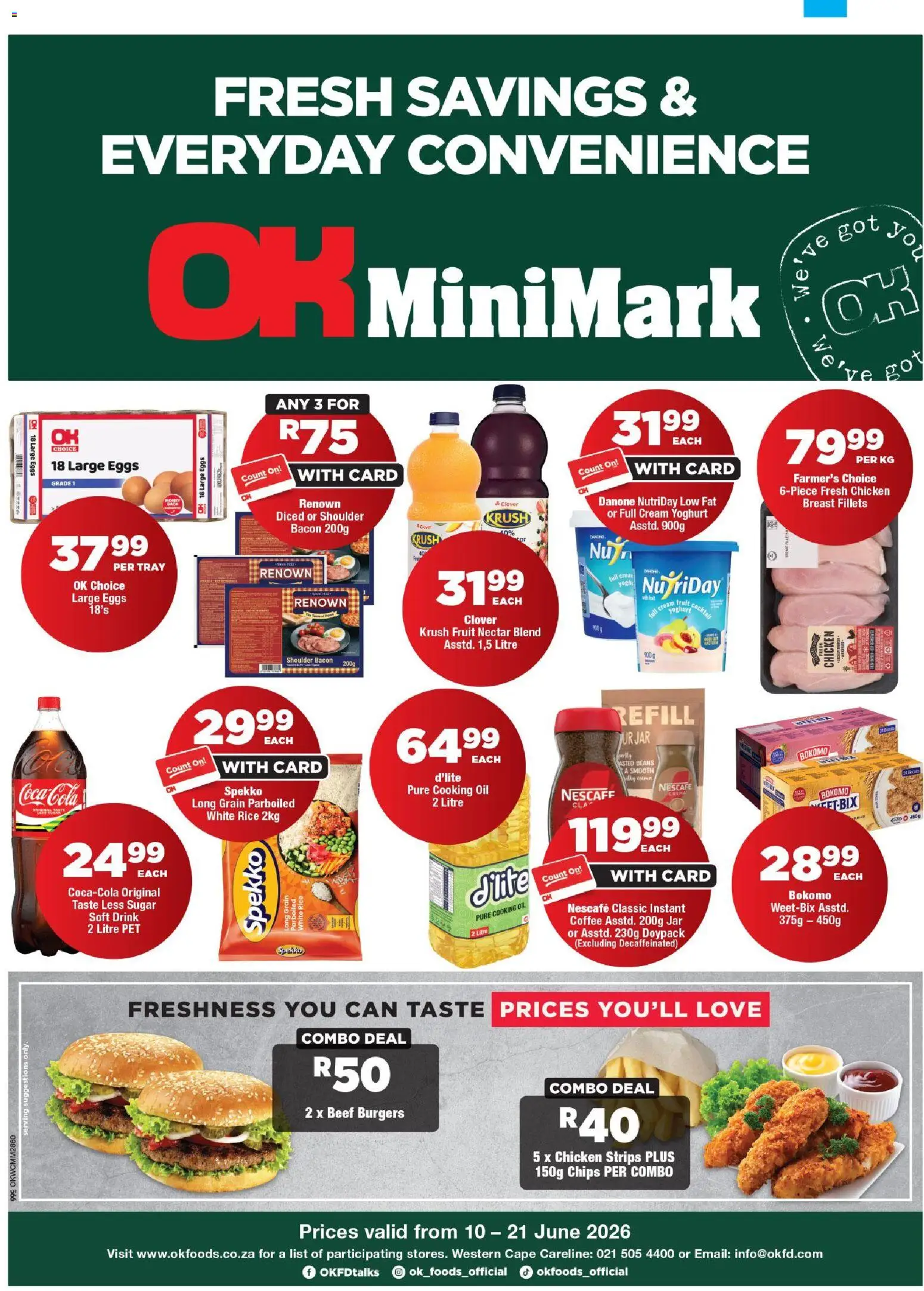 New OK Foods catalogue – valid from 10.06.2026 | Page: 1 | Products: Yoghurt, Rice, Burgers, Sugar