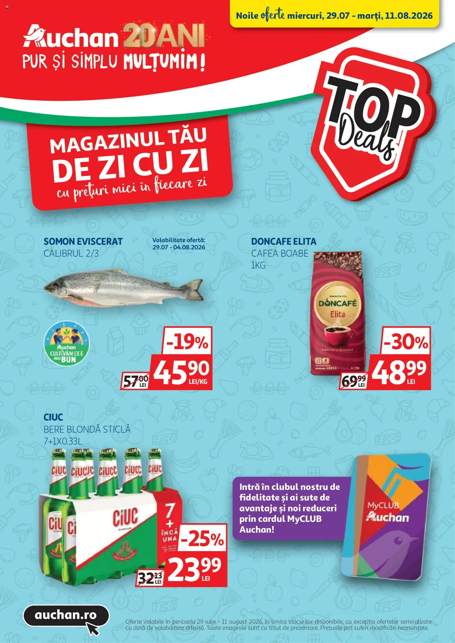 Noul catalog Auchan – valabil de la 29.07.2026 | Pagină: 1 | Produse: Mici, Doncafe, Cafea, Somon