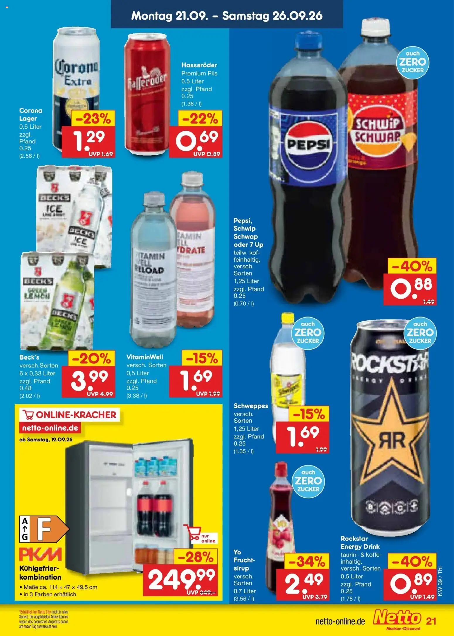 Netto Marken-Discount Prospekt Thiendorf – gültig ab 21.09.2026 | Seite: 29 | Produkte: Rockstar, Pils, Zucker, Hasseröder