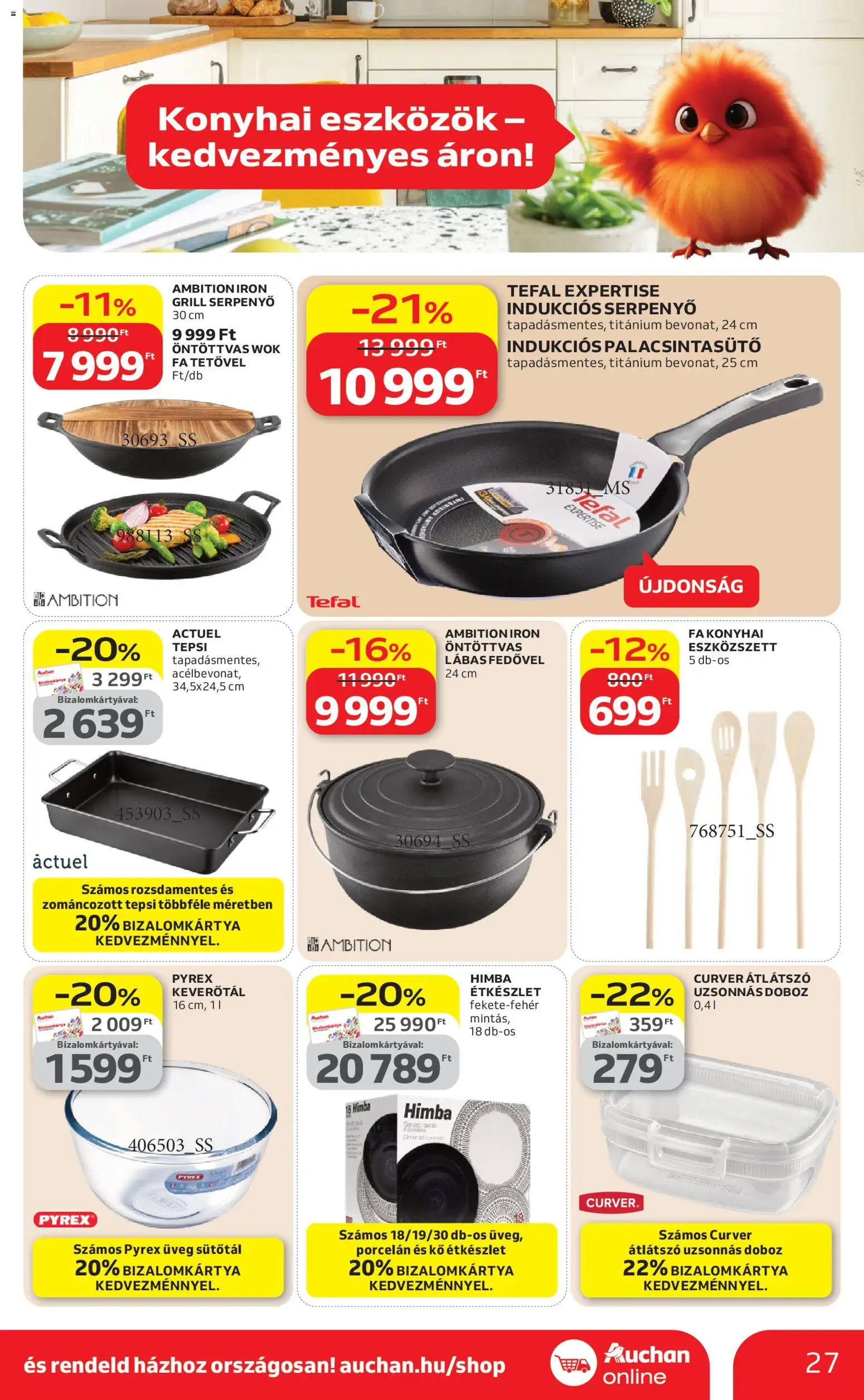 Auchan akciós ujság - amely érvényes a következő dátumtól: 09.04.2026 | Oldal: 27 | Termékek: Tefal, Grill, Étkészlet, Serpenyő