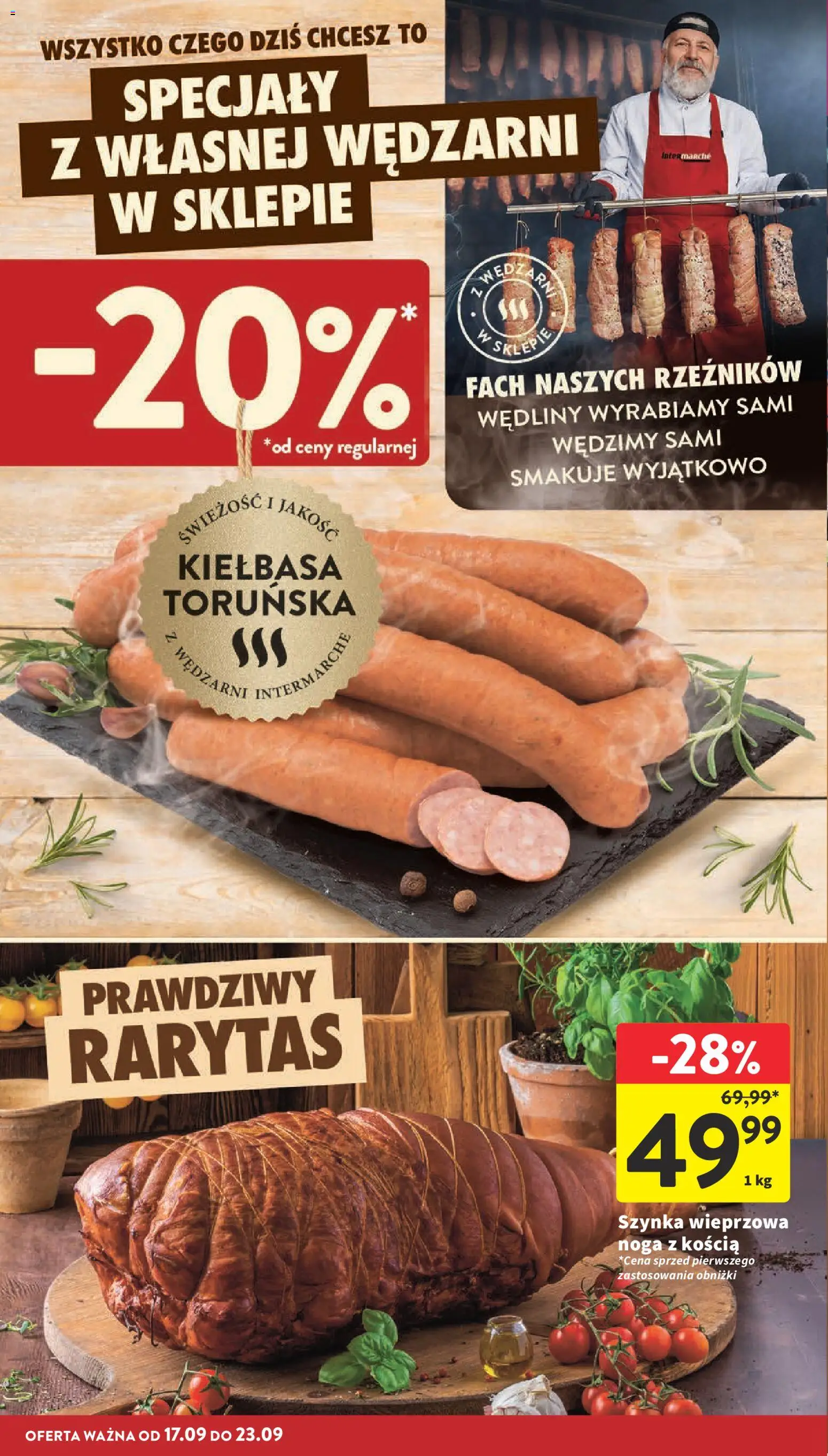 Intermarche gazetka od 17.09.2026 | Strona: 14 | Produkty: Kiełbasa, Kiełbasa toruńska, Szynka wieprzowa, Szynka