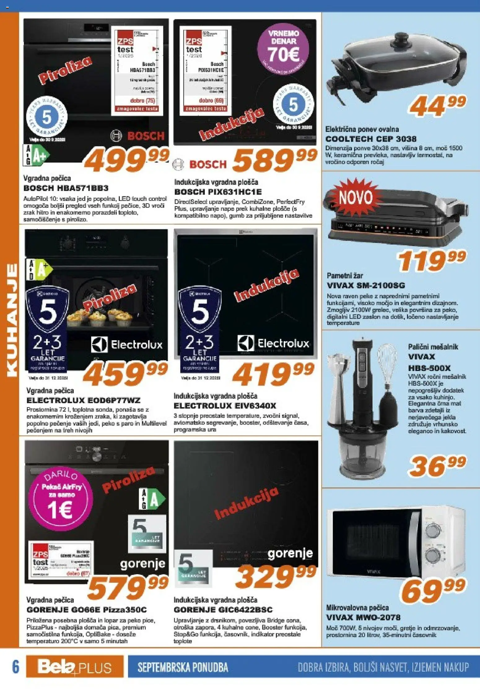 Novi Bela plus katalog ponudbe – veljaven od 16.09.2026 | Stran: 6 | Izdelki: Mesalnik, Mikrovalovna pecica, Vgradna pečica, Barva