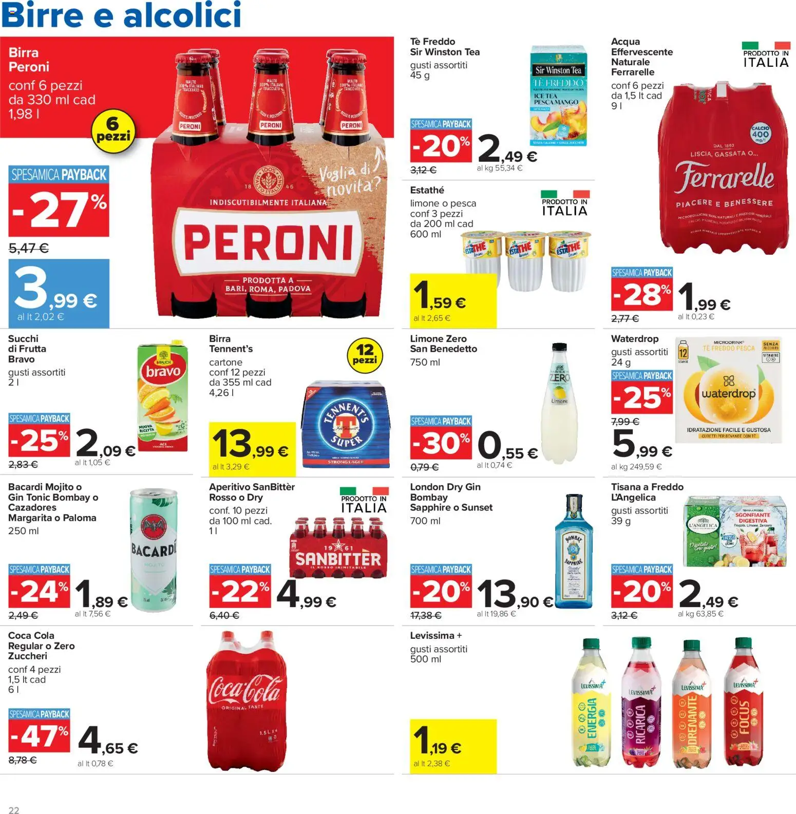 Volantino Carrefour del 13/07/2026 | Pagina: 22 | Prodotti: Tennent's, Gin, Acqua, Frutta