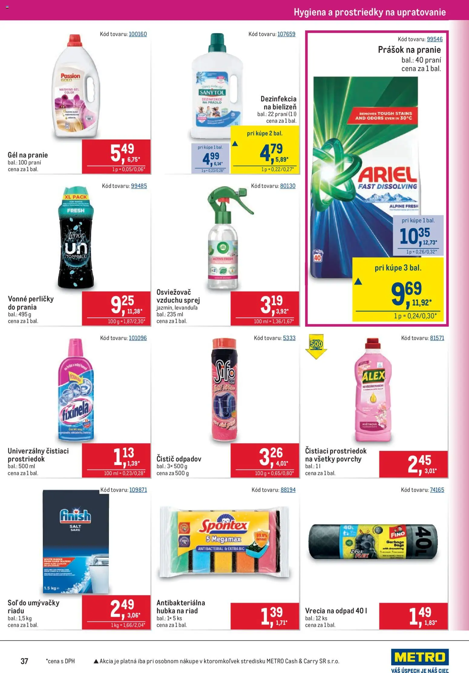 Nové Metro akcie – leták je platný od 29.07.2026 | Strana: 37 | Produkty: Osviežovač vzduchu, Hubka, Ariel