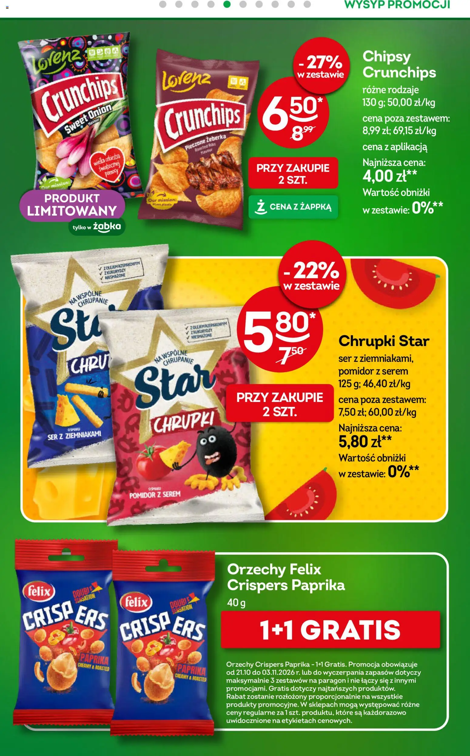 Żabka gazetka od 21.10.2026 | Strona: 24 | Produkty: Serem, Chipsy, Chrupki, Orzechy