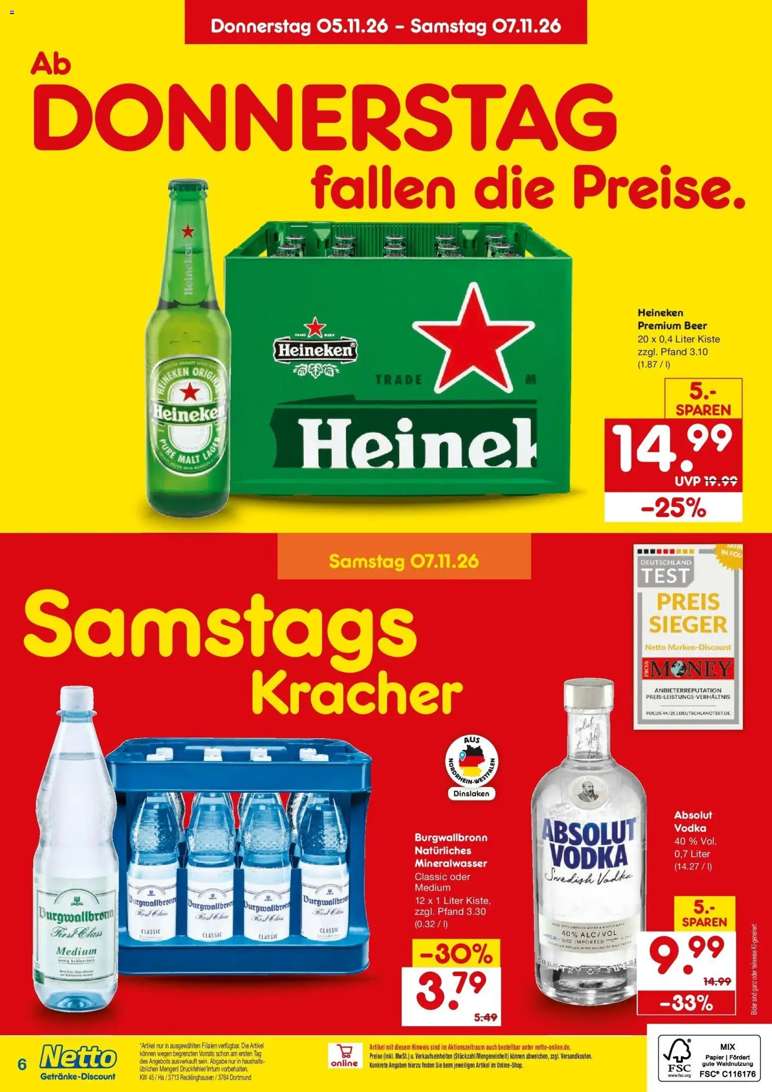 Netto Marken-Discount Prospekt Recklinghausen – gültig ab 02.11.2026 | Seite: 6 | Produkte: Mineralwasser, Heineken, Bilder, Vodka