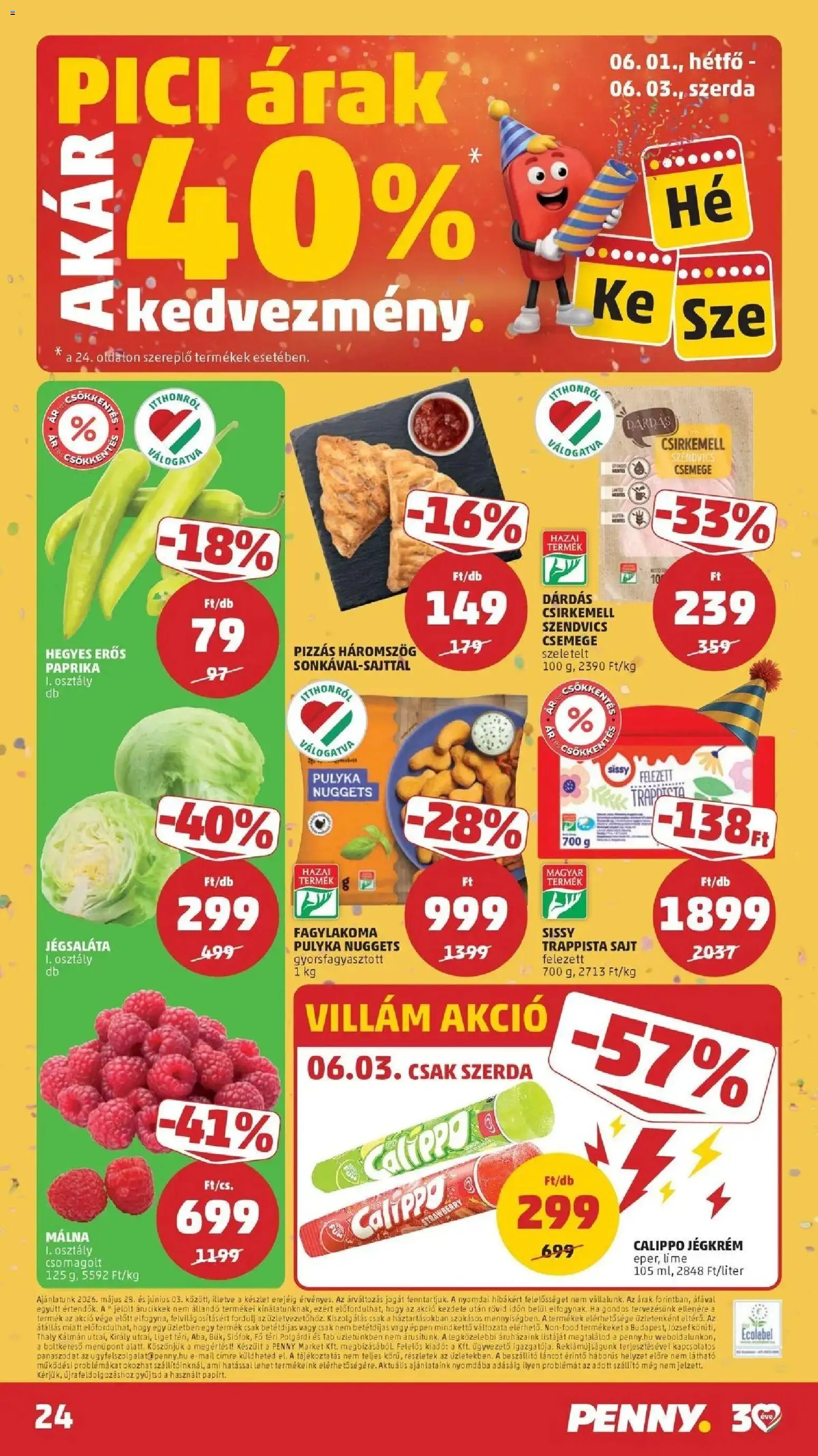 PENNY akciós ujság - amely érvényes a következő dátumtól: 28.05.2026 | Oldal: 24 | Termékek: Lime, Málna, Nuggets, Pizza