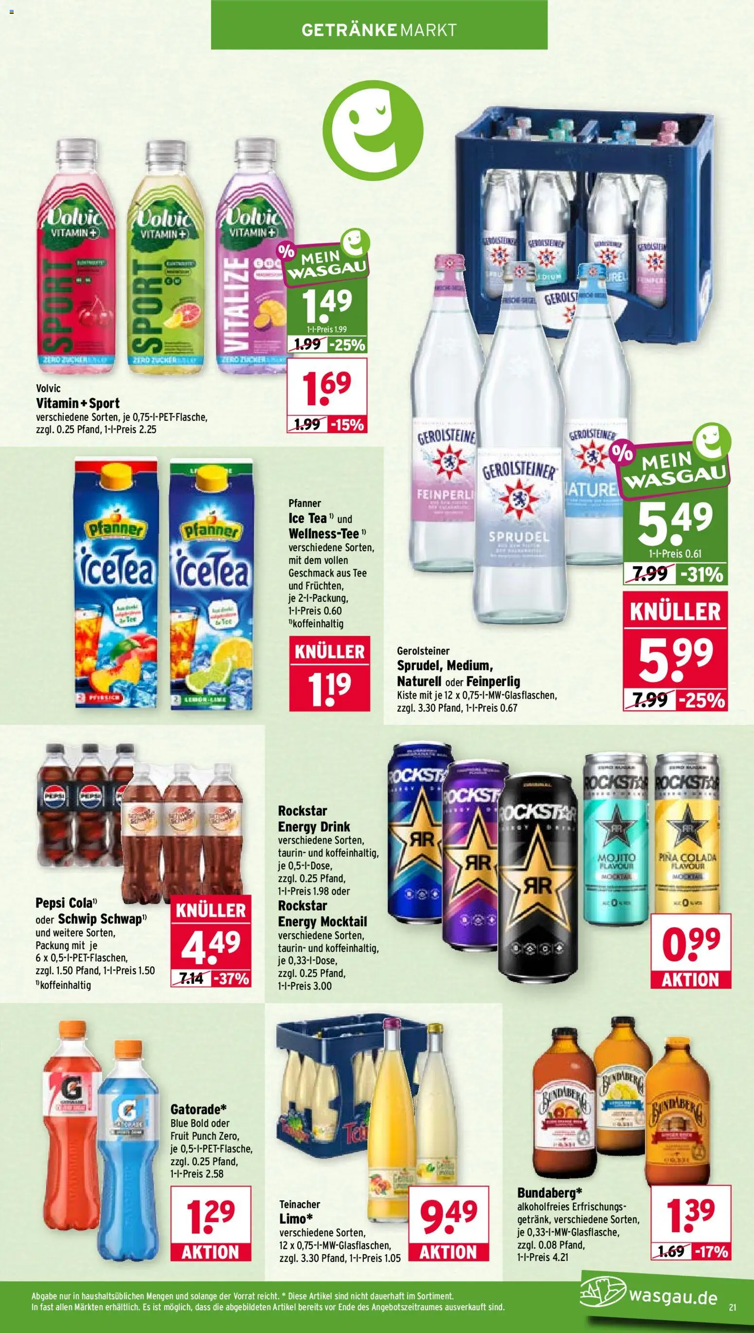 Wasgau Prospekt – gültig ab 14.09.2026 | Seite: 21 | Produkte: Rockstar energy, Rockstar, Volvic, Gerolsteiner