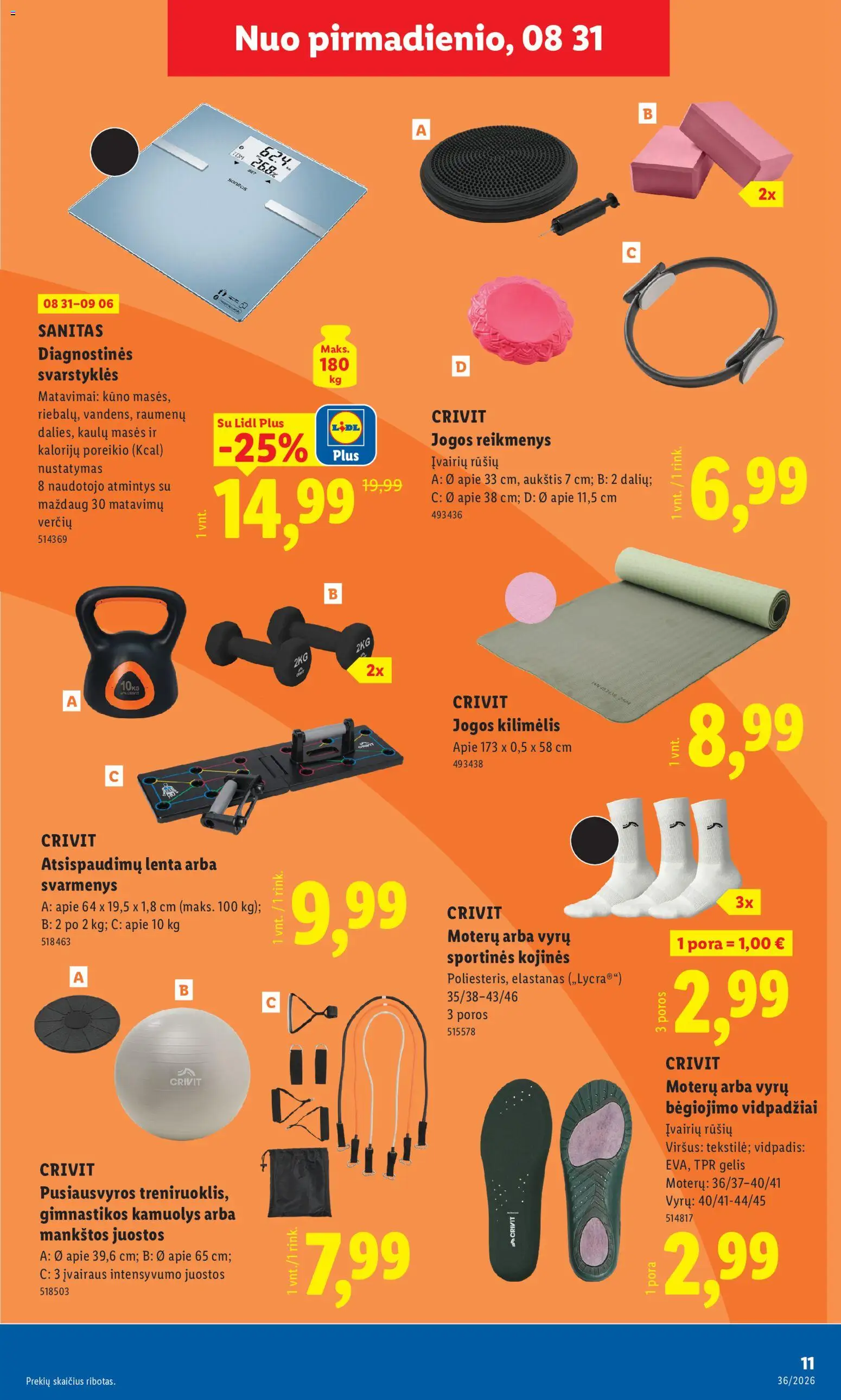 LIDL akcijos nuo 2026.08.31 | Puslapis: 11 | Prekių: Kilimėlis, Kojinės