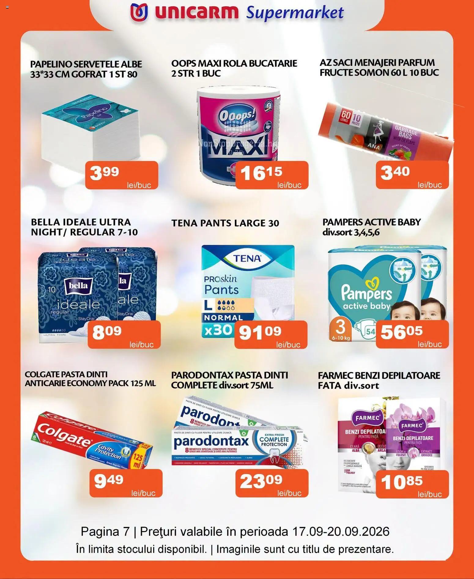 Noul catalog Unicarm – valabil de la 17.09.2026 | Pagină: 7 | Produse: Baby, Pampers, Somon, Pastă de dinți