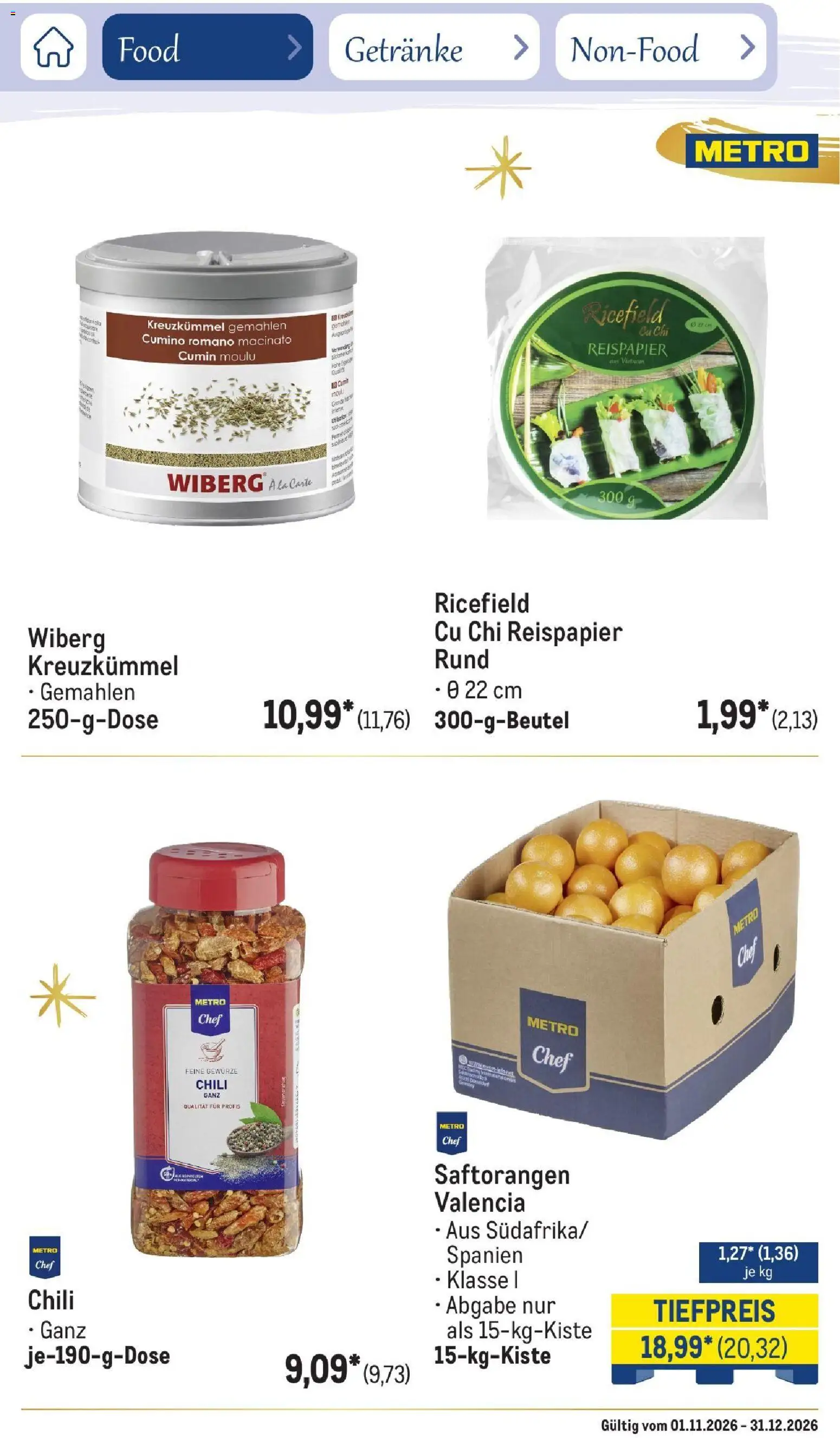 Metro Saisonkatalog Festtage voller Genuss – gültig ab 01.11.2026 | Seite: 23 | Produkte: Gewürze, Chili