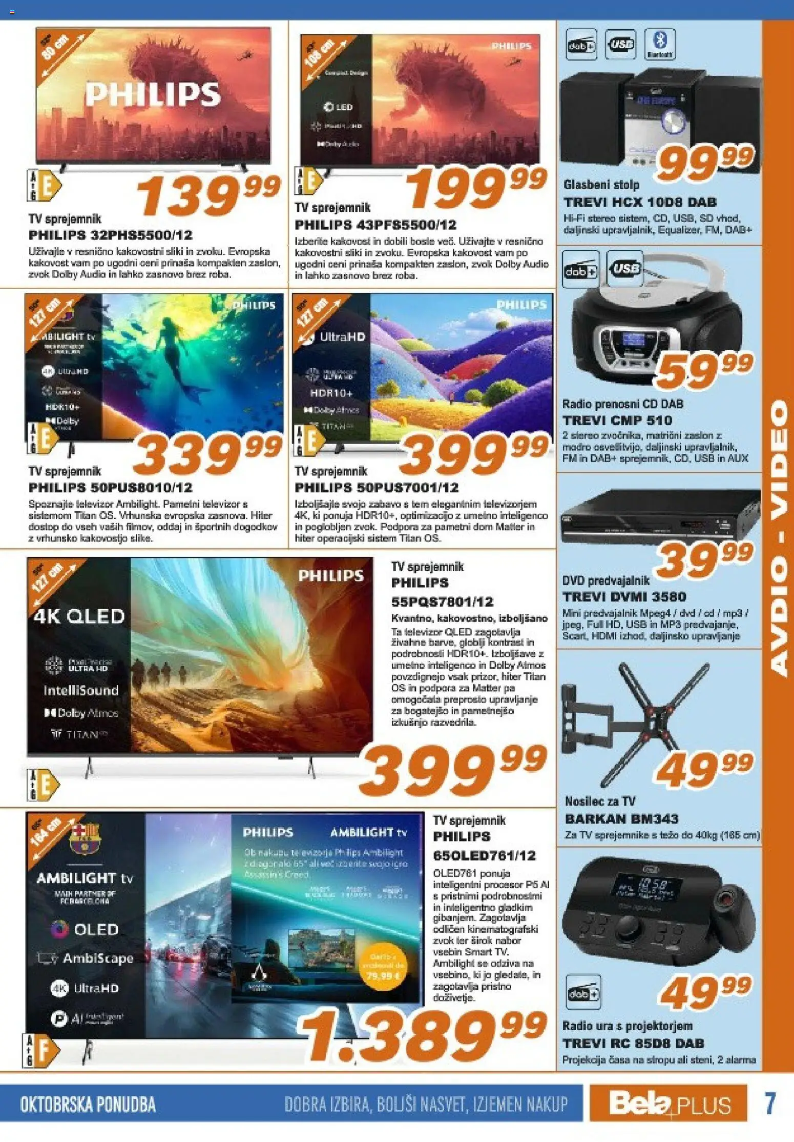 Novi Bela plus katalog ponudbe – veljaven od 01.10.2026 | Stran: 7 | Izdelki: Televizor, Tv, Predvajalnik, Glasbeni stolp