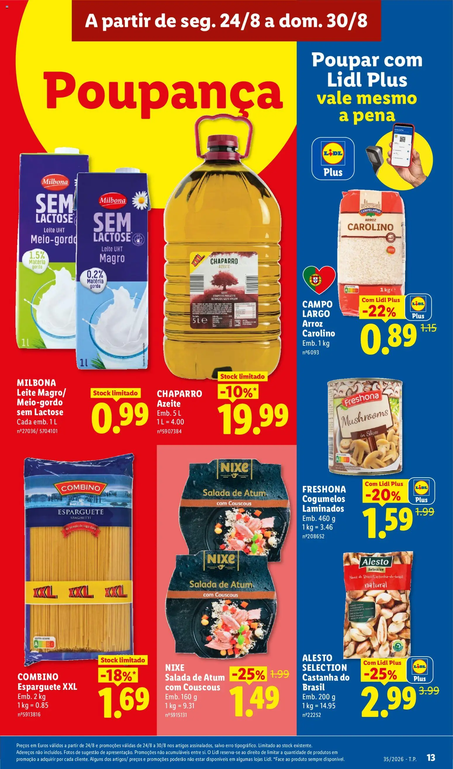 Lidl folheto │ válido de 24/08/2026 | Página: 13 | Produtos: Azeite, Leite UHT, Leite, Salada de atum