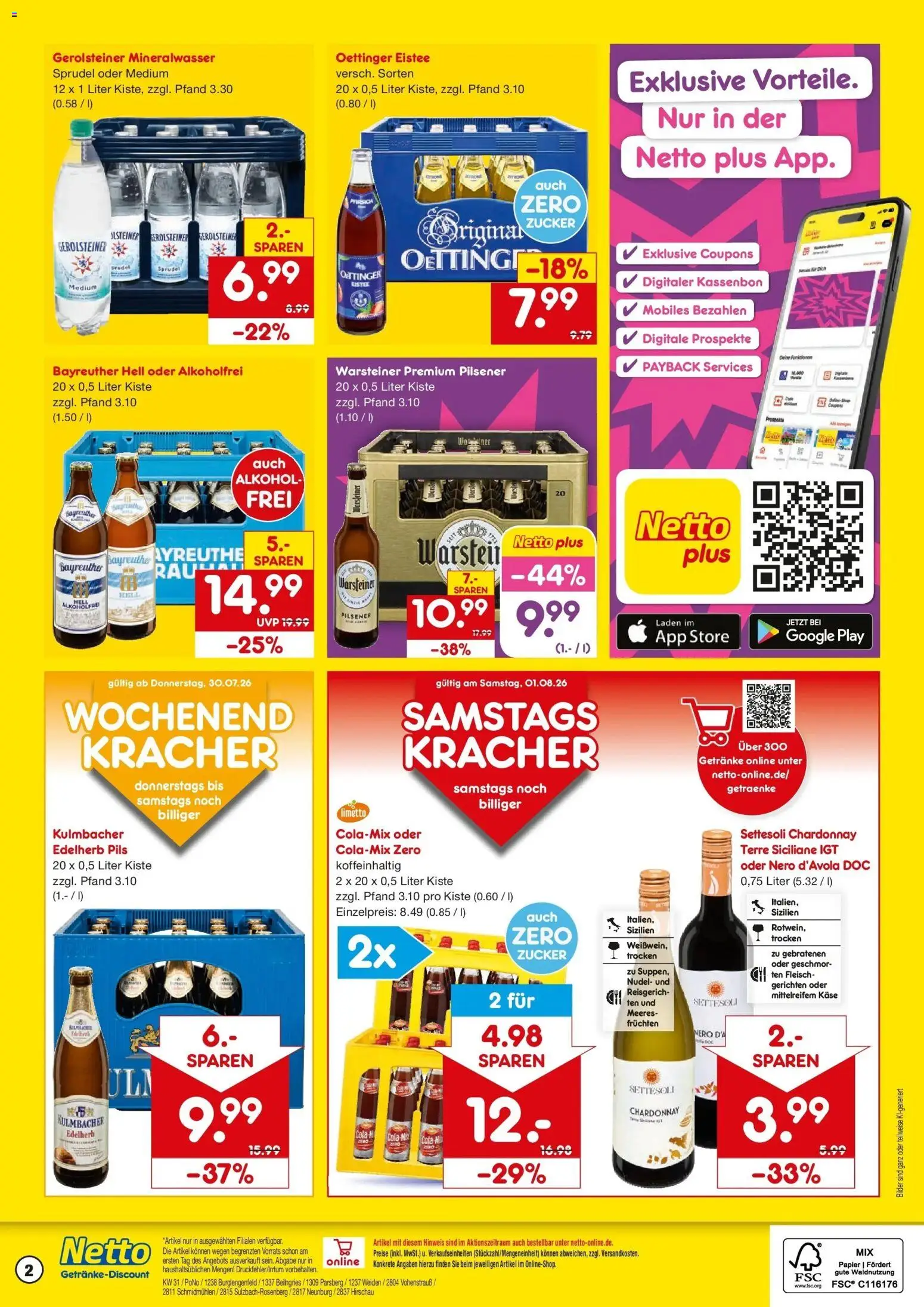 Netto Marken-Discount Prospekt Parsberg – gültig ab 27.07.2026 | Seite: 2 | Produkte: Bayreuther hell, Oettinger, Mineralwasser, Pfirsich