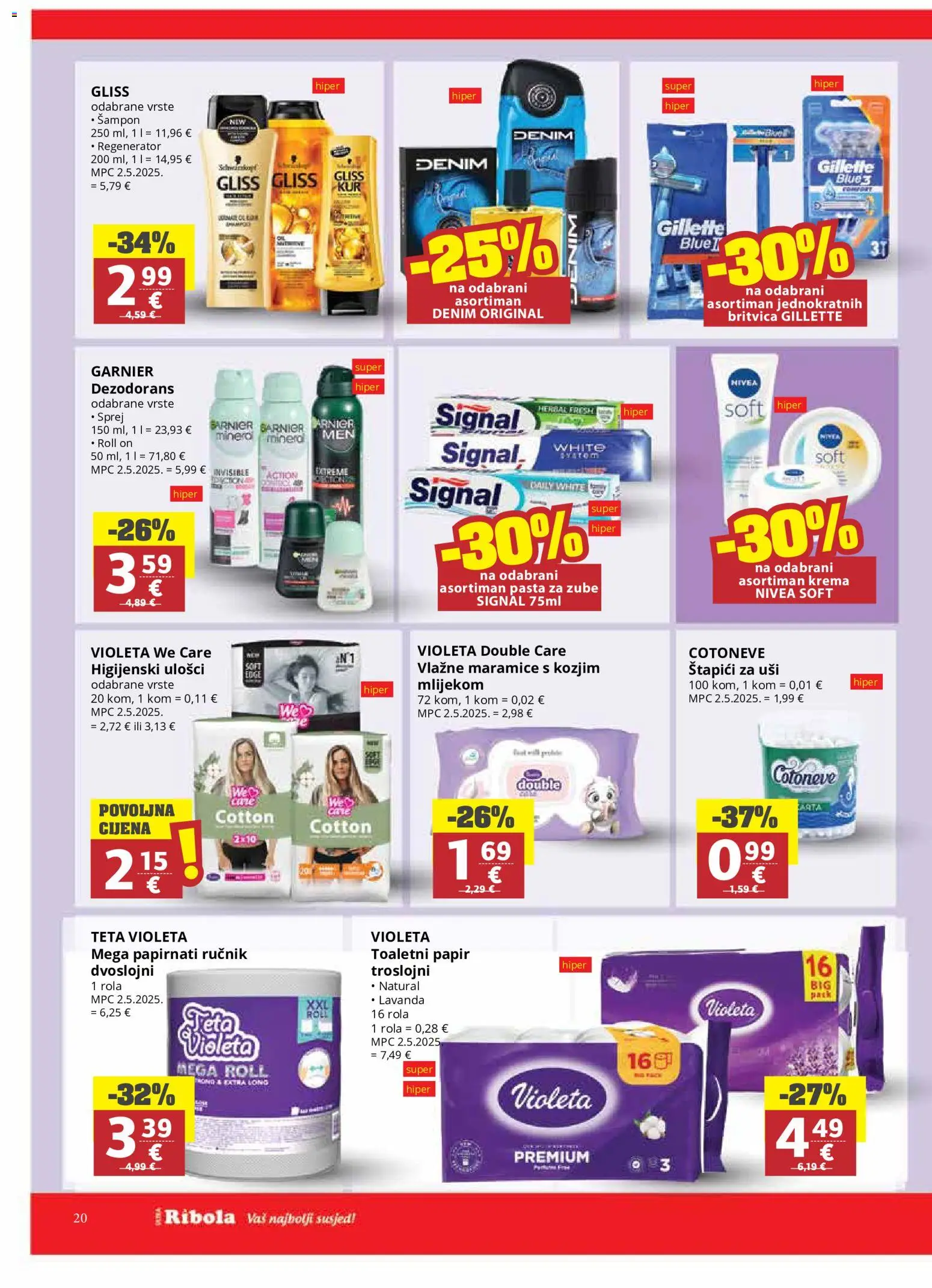 Ribola katalog | vrijedi od 20.05.2026 | Stranica: 20 | Proizvodi: Šampon, Štapići, Violeta, Garnier