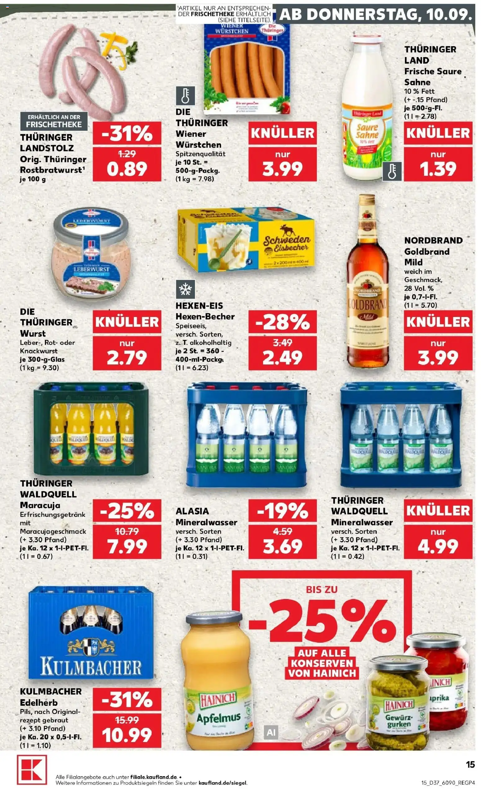 Prospekt Kaufland ab 10.09.2026 » Angebote Online zum Blättern | Seite: 15 | Produkte: Mineralwasser, Wurst, Apfelmus, Gurken