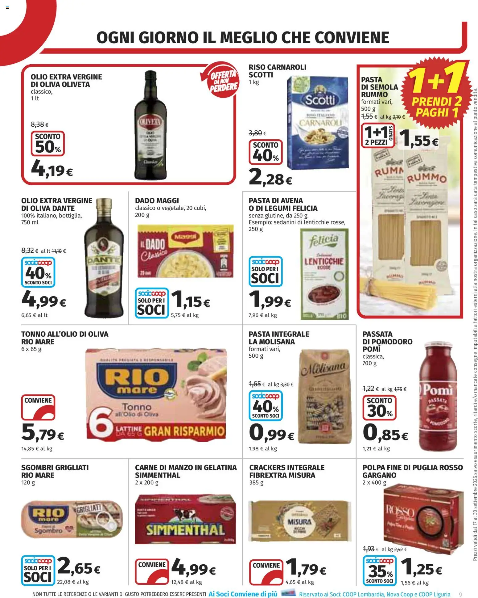 Volantino COOP del 17/09/2026 | Pagina: 9 | Prodotti: Rummo, Olio, Tonno, Carne
